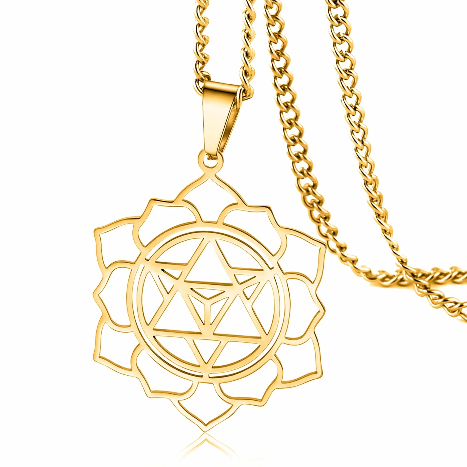 VASSAGO Merkabah on Flower of Life naszyjnik mandala naszyjnik geometria gwiazda czworościan Merkaba naszyjnik buddyjski kwiat lotosu mandala wisiorek biżuteria prezent dla kobiet mężczyzn, Stal