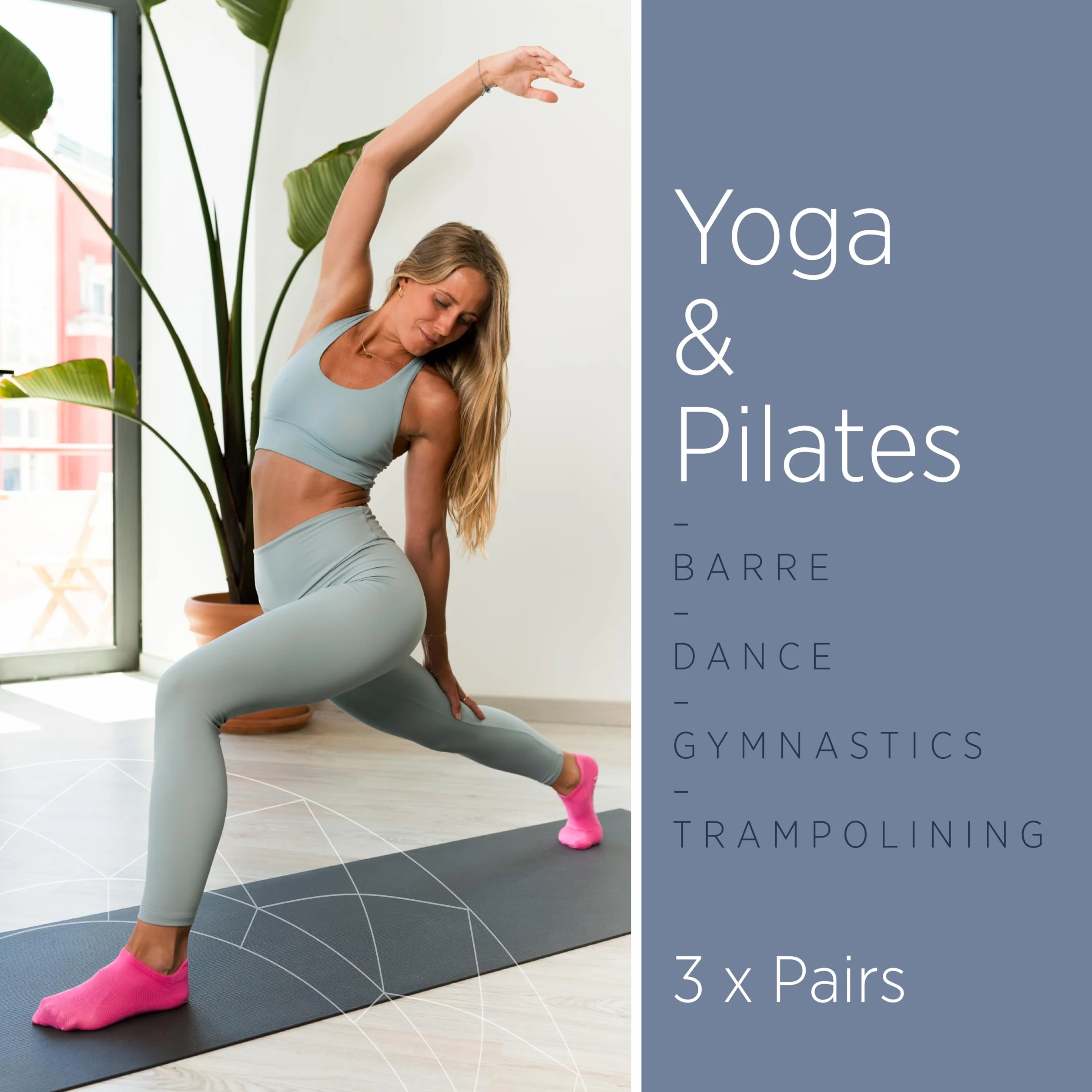 All Things Accessory 3 x opakowanie skarpet do jogi i pilatesu, do ćwiczeń walki, fitnessu, zumby, tańca, antypoślizgowe, do uprawiania sportu, unisex, z chwytem, UK 6-11 / EU 39-46 (niebieski/różowy/fioletowy)