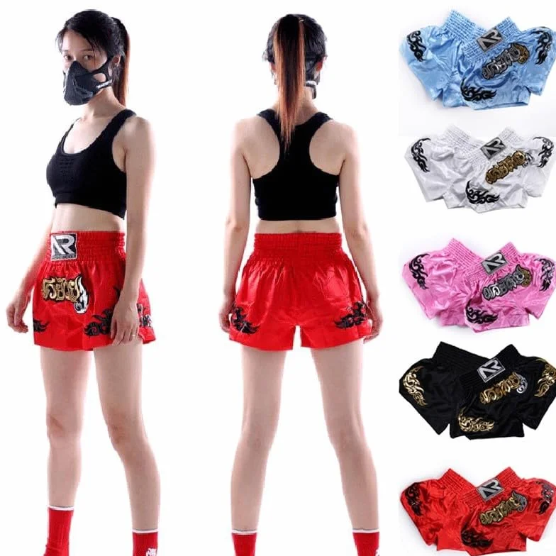 Muay Thai szorty dla mężczyzn i kobiet, slim fit, spodenki bokserskie MMA, odzież treningowa, spodenki do sztuk walki (rozmiar M, różowe)