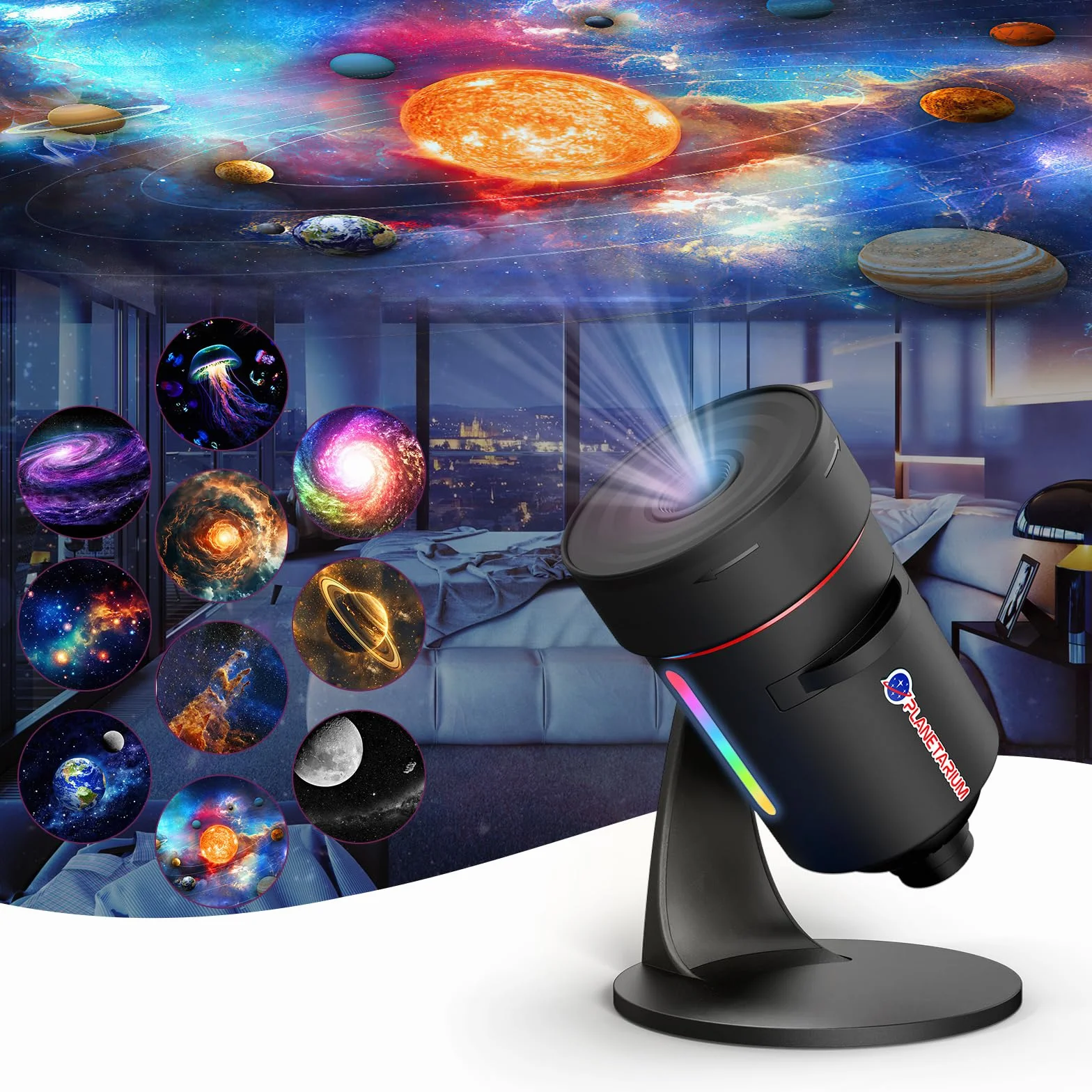 VanSmaGo Projektor Star 8. generacji, projektor Galaxy do sypialni, obraz HD, planetarium, lampka nocna, obracana o 360° mgła z regulowanym przyciskiem i timerem, dla dzieci, sufit, prezent