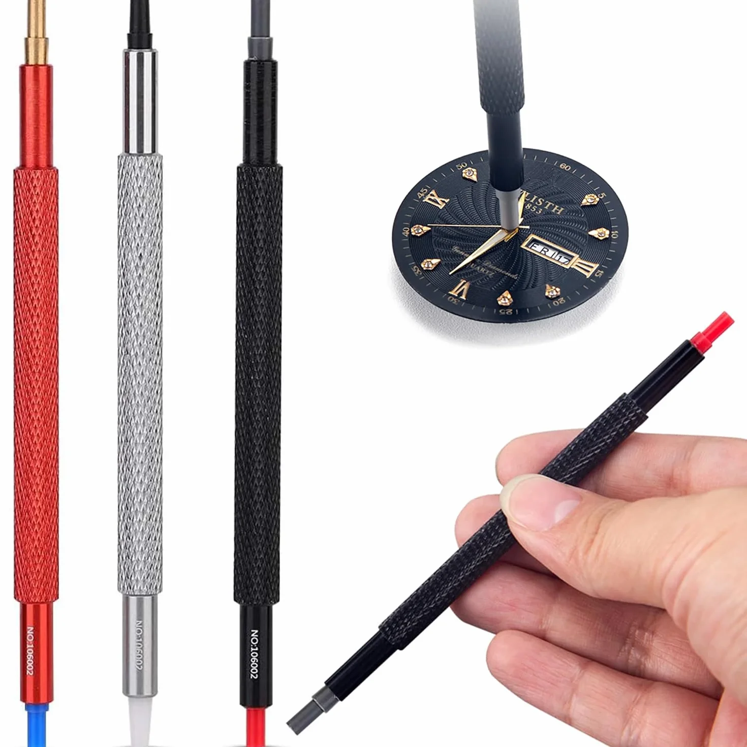 3 Stück/Set Uhrmacher Reparatur Werkzeug, Uhr Handpressendrücker Einstellen Passend für alle Uhren, rostfrei Reparaturwerkzeuge beobachten