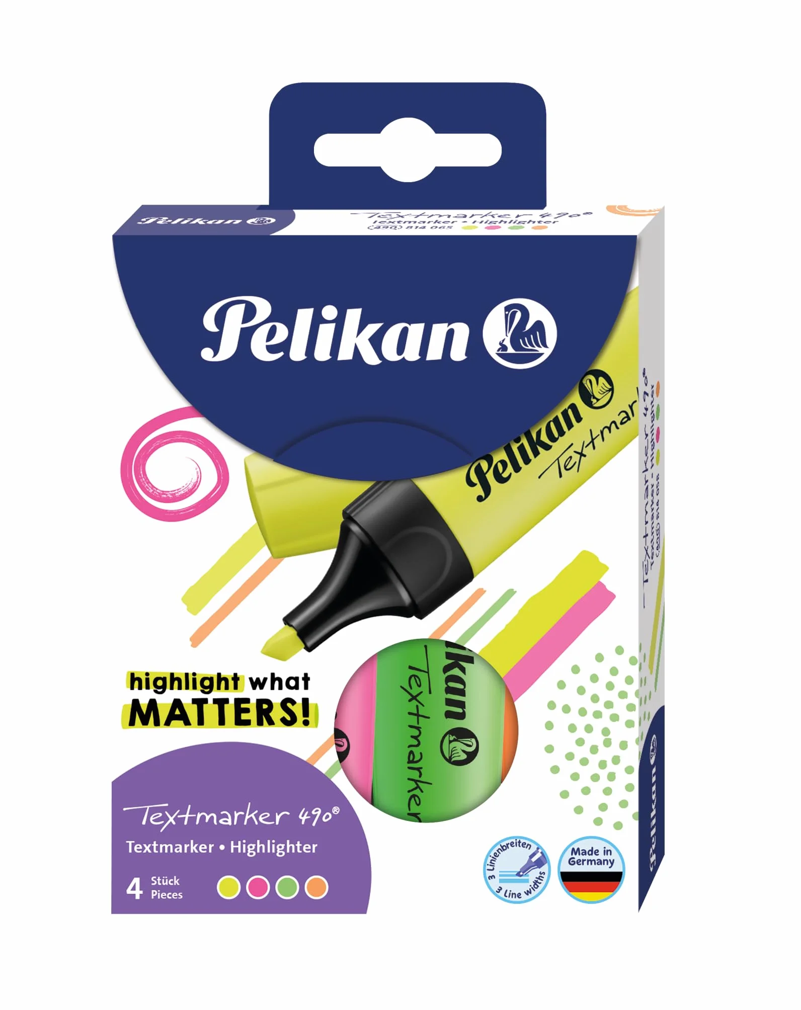 Pelikan® Textmarker 490 Zakreślacz Mix kolorów | Zestaw 4 sztuk | Flamaster Marker Pisak Mazak | Do Szkoły Biura Na studia | Szybkie zaznaczanie Przypomnienie Info | Dla Uczniów Nauczycieli Studentów