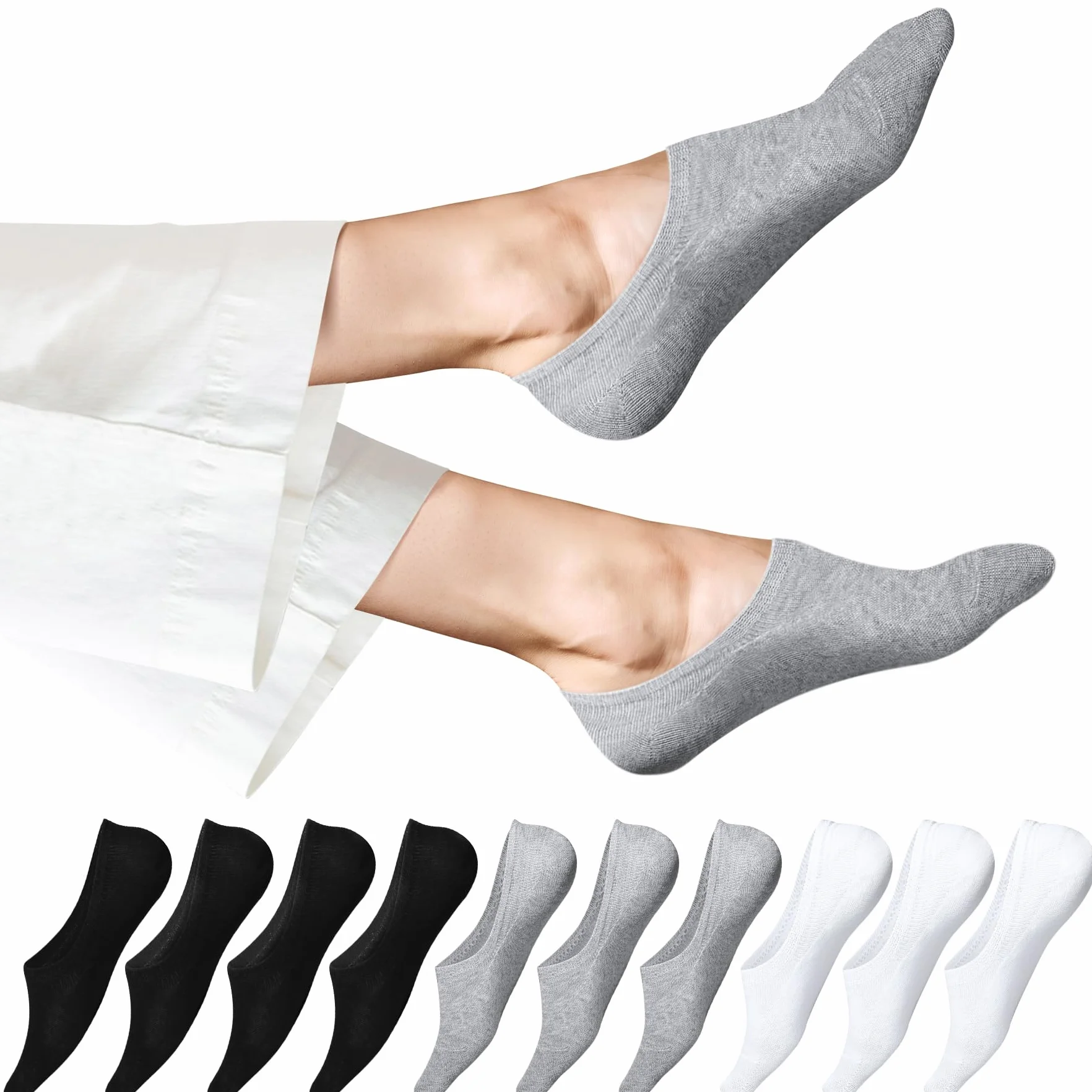 10 par No Show skarpety do sneakersów, niewidoczne, damskie, męskie, bawełniane, silikonowe, antypoślizgowe, na lato