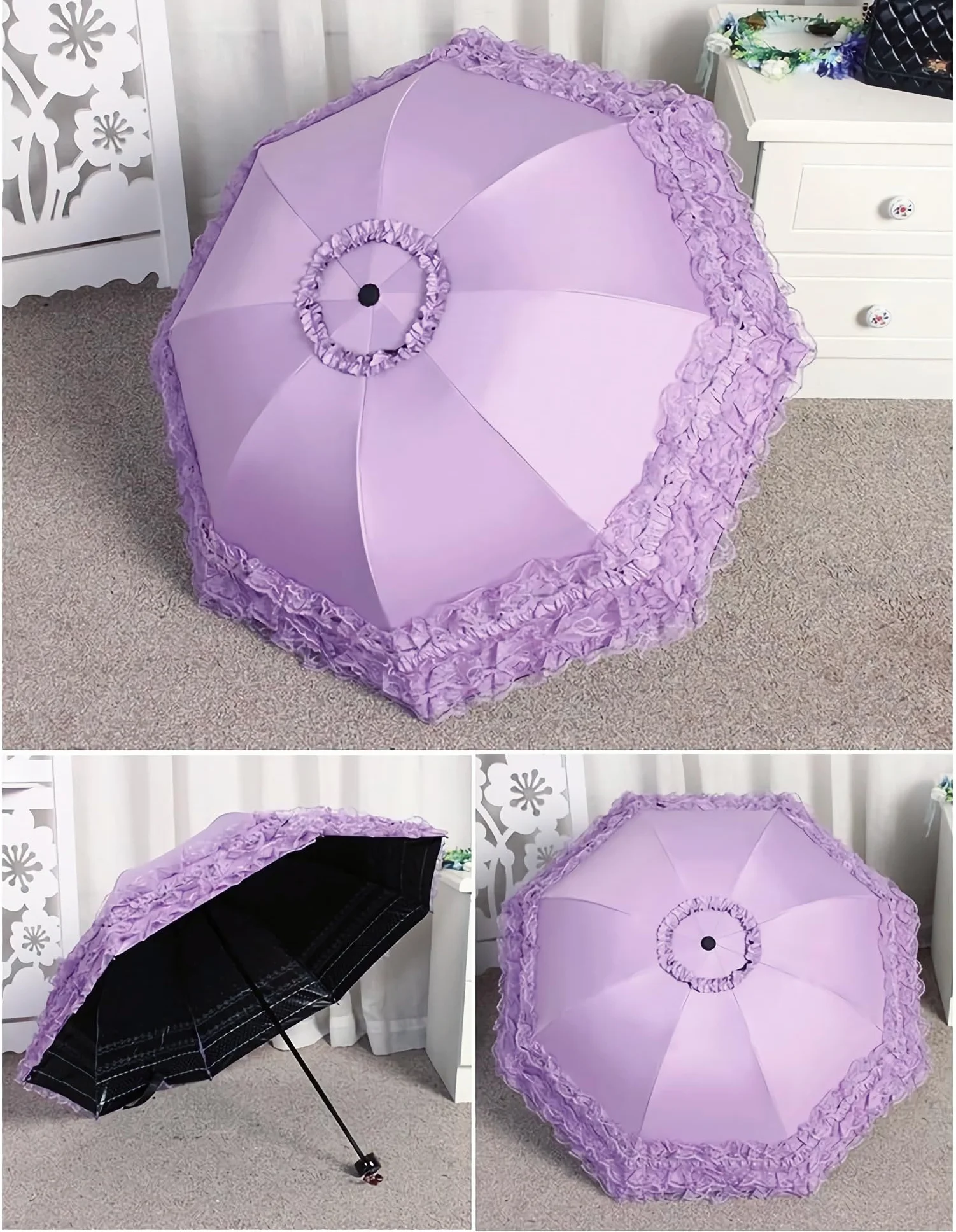 URAWESO Vintage koronkowy parasol gotycki parasol UV ochrona przed słońcem czarownica cosplay sesja zdjęciowa rekwizyty dekoracja na imprezę