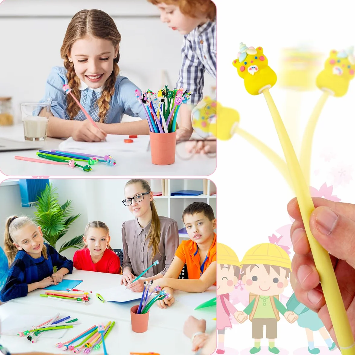 Zestaw 30 zabawnych długopisów żelowych, długopisy żelowe Kawaii ze zwierzętami, fidget pen dla dzieci, fajne długopisy, długopisy squishy na upominki na urodziny dziecka, gadżety na urodziny dziecka