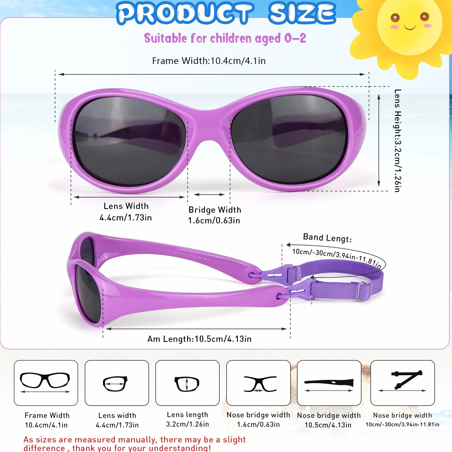 Hifot Okulary przeciwsłoneczne dla niemowląt Chłopiec Dziewczynka Polaryzacyjne Ochrona UV Dzieci Okulary Przeciwsłoneczne Świątynie Nieskładane - 6 miesięcy do 2 lat