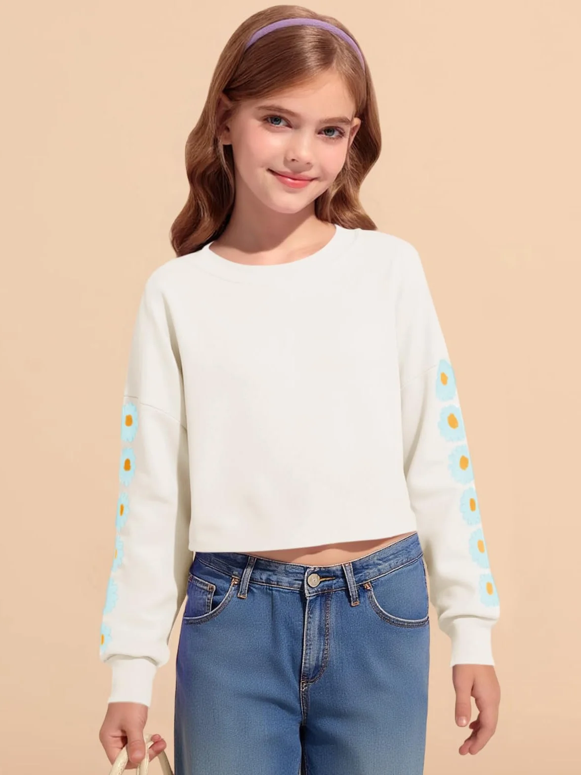 Imily Bela Dziewczęce bluzy Daisy Pinted koszulka z długim rękawem Cute Kids Pullover Crop Tops Casual odzież