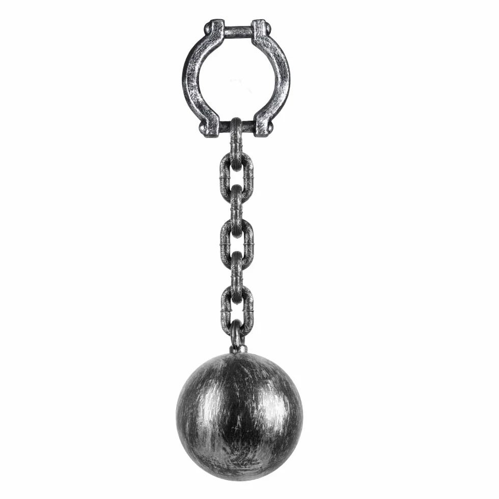 Boland 00613 – kula z łańcuchem, kajdanka na nogę, 53 cm, szara, Halloween, lochy, impreza tematyczna, więźniowie, karnawał