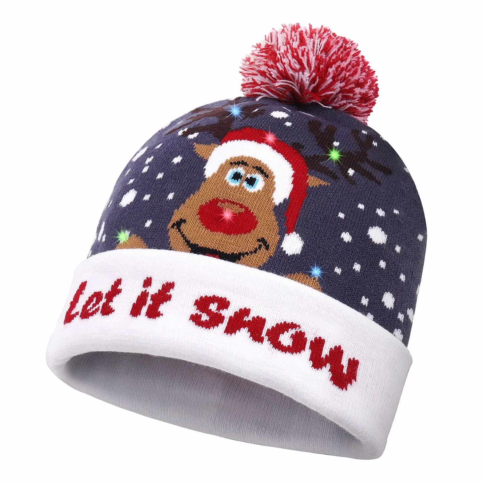 Diealles Shine Czapka bożonarodzeniowa ze światłem LED, lekka miękka czapka beanie, ciepła czapka zimowa, czapka z dzianiny Xmas dla kobiet i mężczyzn, dzieci (REH), czerwony, M