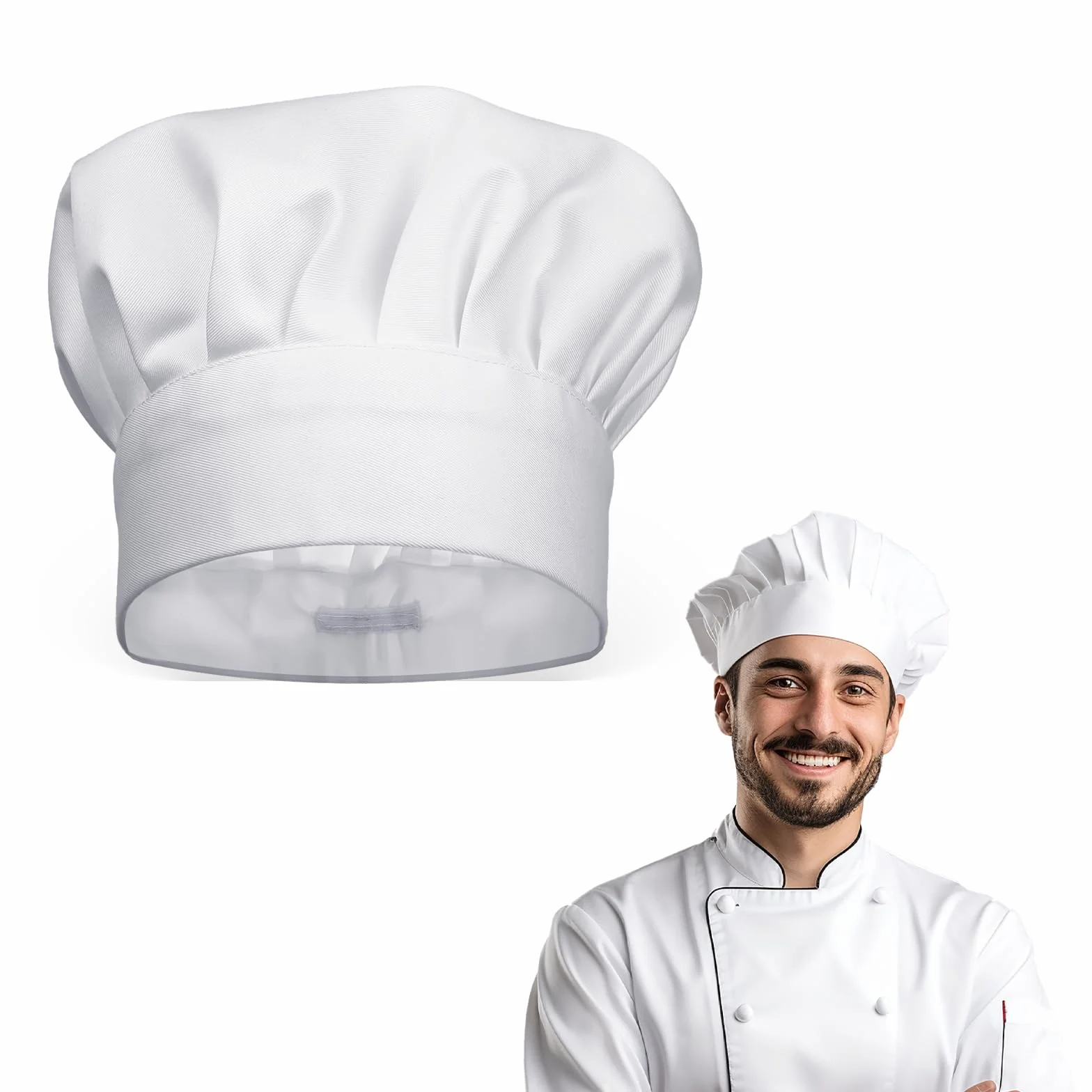 Czapka kucharska Tweruna, biała, bawełniana, z regulowanym zapięciem, dla mężczyzn i kobiet, do piekarni, do domu, hotelu, restauracji, nakrycia głowy