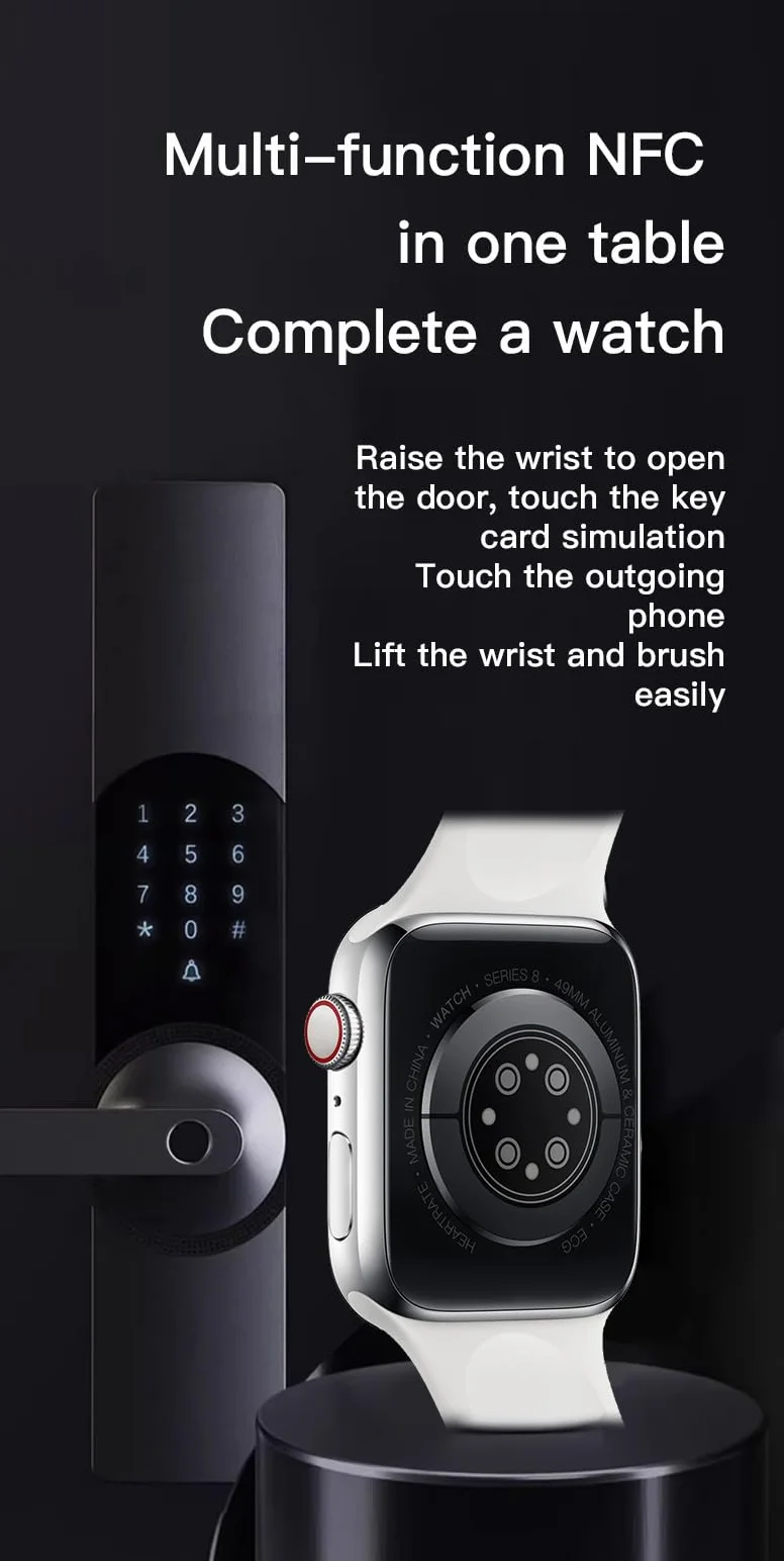 2023 Watch 9 Max Smart Watch Men Body Temperature BT Call NFC Always on Display Fitness Women Series 8 Smartwatch dla iOS Android (czarny)