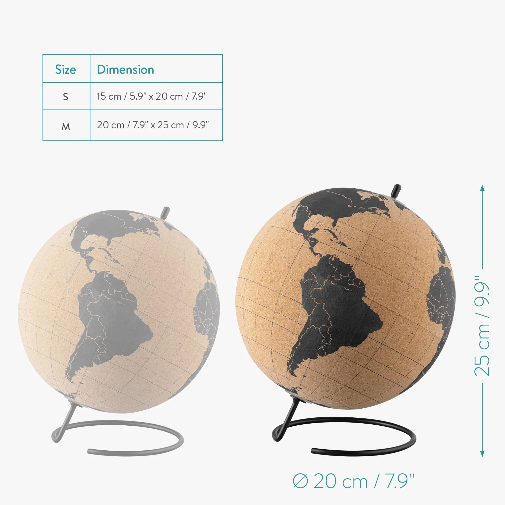 Navaris Cork Earth Globe - Globus Mapa świata do przypinania 20 x 25 cm z 10 czerwonymi drewnianymi pinezkami - Mapa świata okrągła dekoracja biura podróży