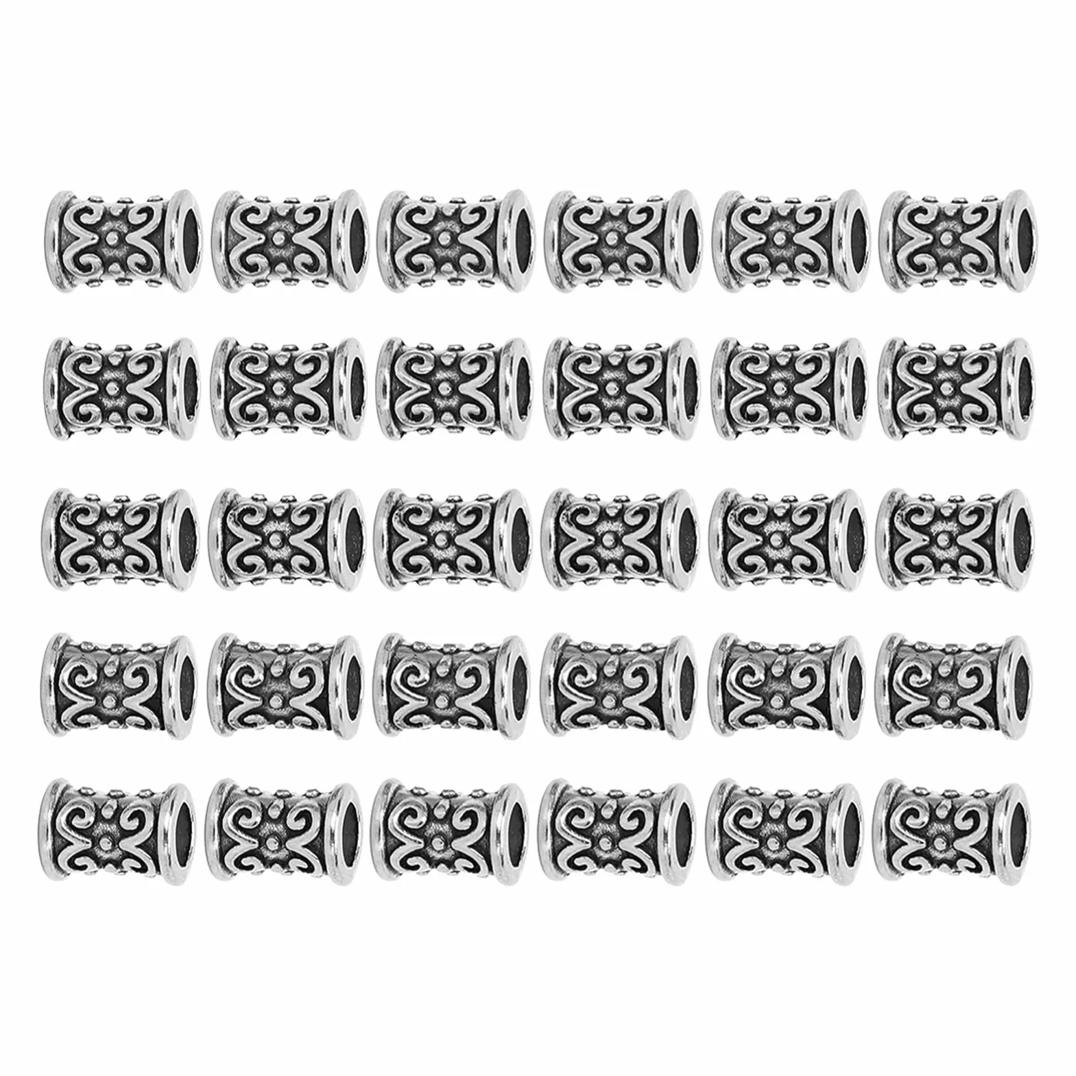 30 Sztuk Koraliki do Włosów Koraliki do Brody Koraliki do Oplatania Norse Viking Koraliki, Koraliki do Włosów Stop Retro Dredy do Włosów Koraliki Akcesoria do Oplatania Włosów(Srebro)