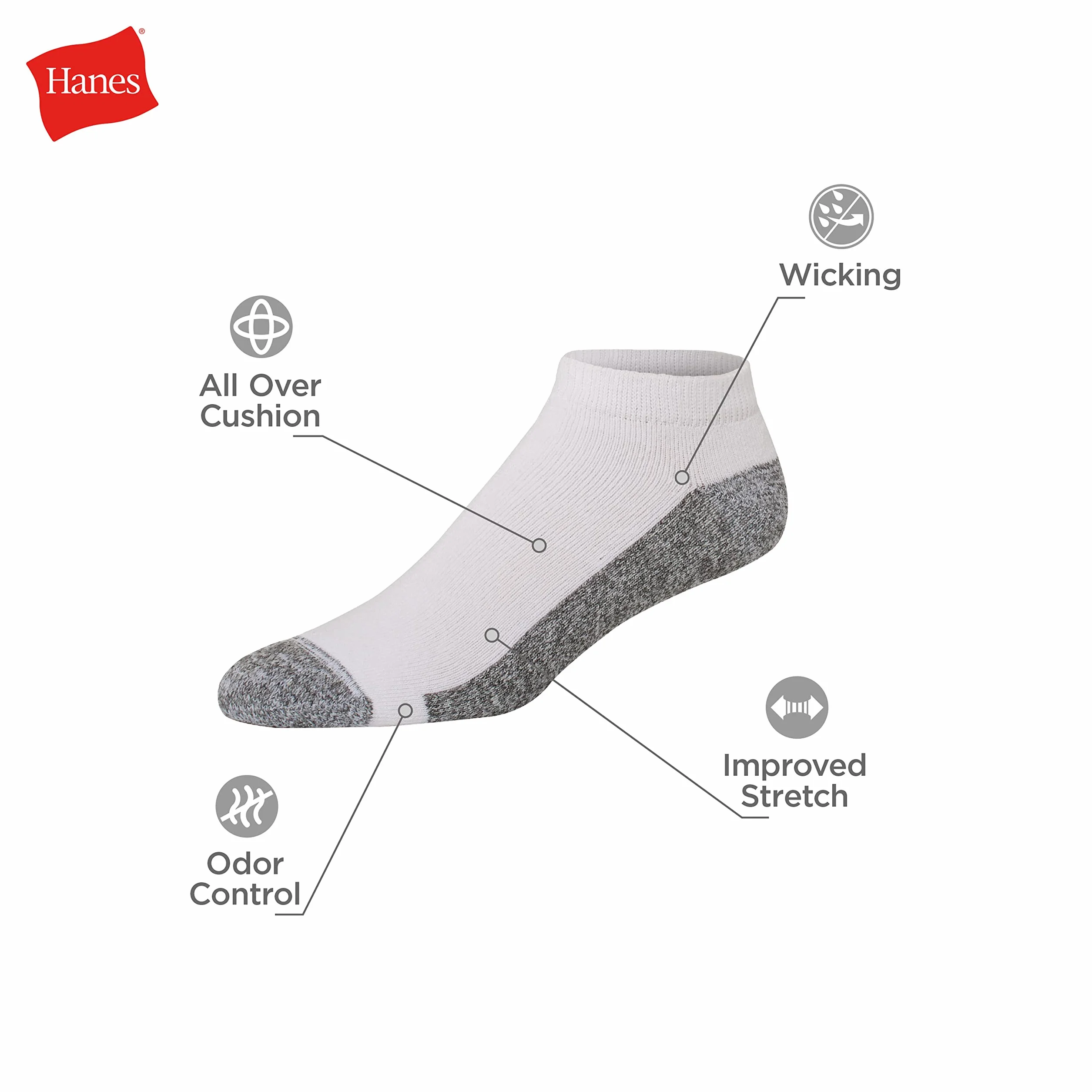 Hanes Ultimate Ultra Cushion FreshIQ męskie skarpety odprowadzające wilgoć, niski krój, 8 sztuk, kolor biały, Czarny, 8 par, Rozmiar uniwersalny