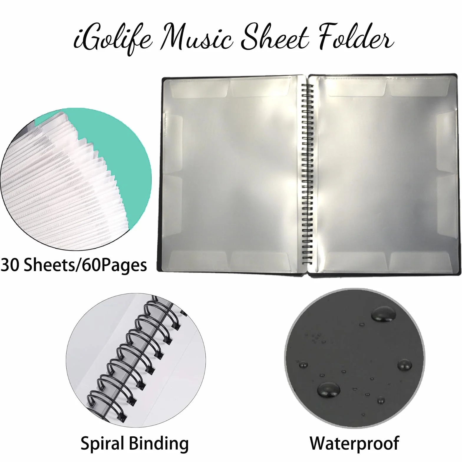 Music Sheet teczka na nuty, A4, wodoszczelna, z tworzywa sztucznego, 60 przegródek, szybka i wygodna, na partyturę muzyczną, pliki, papier, akta