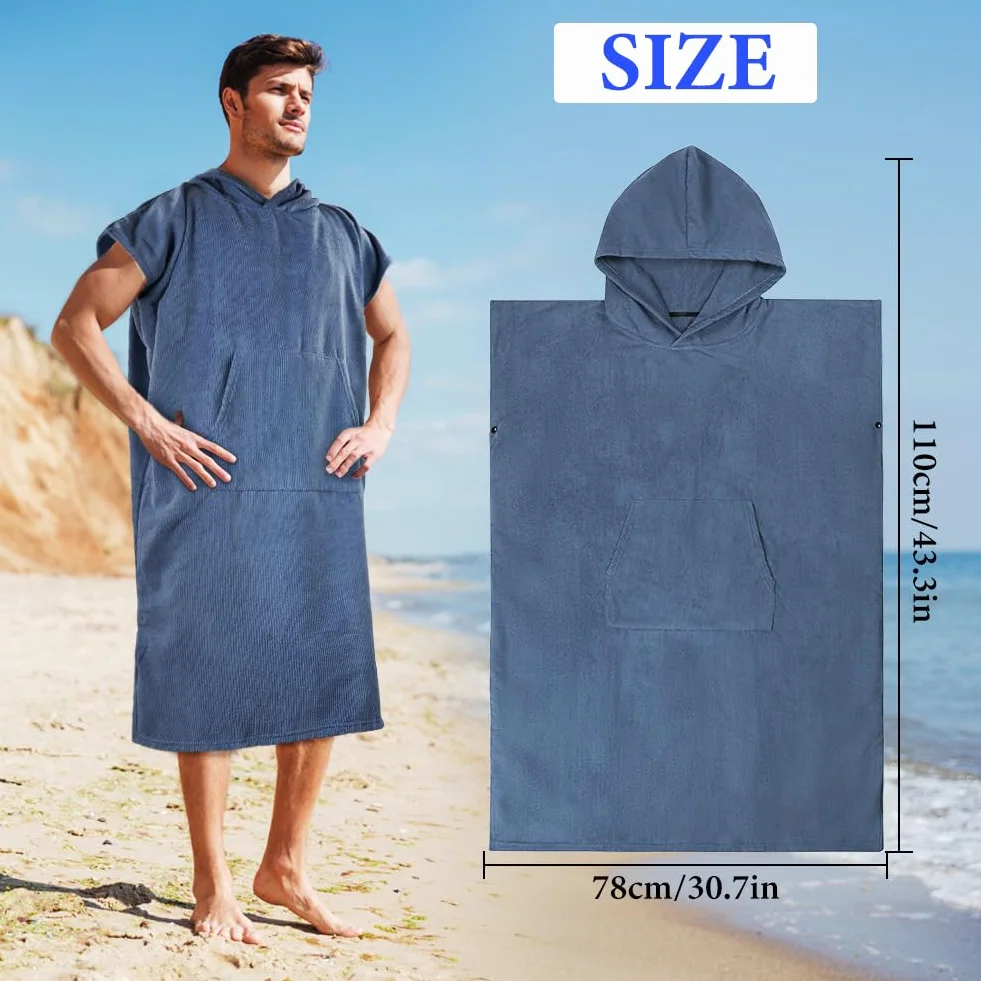 AUYAO Ponczo Surfing, 110 cm x 78 cm Ponczo z kapturem dla dorosłych, peleryna, szybkoschnąca mikrofibra, Ponczo z kieszeniami Unisex Idealny na wakacje Surfing Beach, ciemnoniebieski