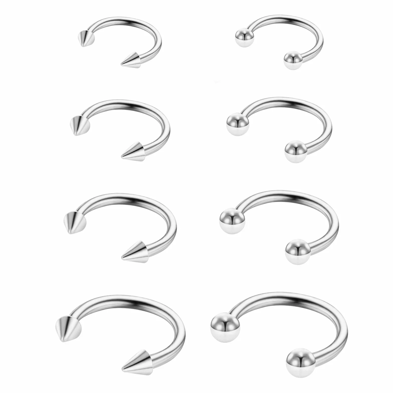 Yolev 8 sztuk kolczyków do piercingu w kształcie podkowy, 16 g, stal chirurgiczna, kolczyk do przegrody nosowej, do nosa, pierścień do przegrody nosowej, złoto, kolczyk do ust, pierścień do warg, dla