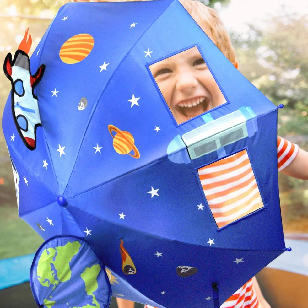 CAPMESSO Kids Umbrella Boys 3D - Boys Parasol Space Astronaut Umbrella UV 50+ Protection, Windproof, Suit for School Kids, Kindergarten Kids, Gift for 3-6 Years Girls, Boys