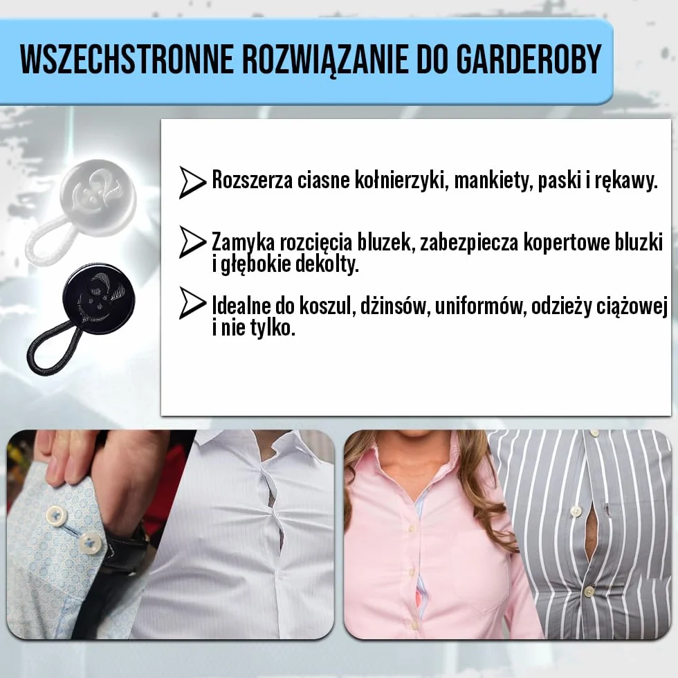 C2 2 szt. Przedłużki do Kołnierzyka i Mankietów Koszuli Mały Rozmiar - Białe - Dodaje 1 Rozmiar (1,75 cm / 0,69 in) - Guziki o Średnicy 12,7 mm / 0,5 in (20L)
