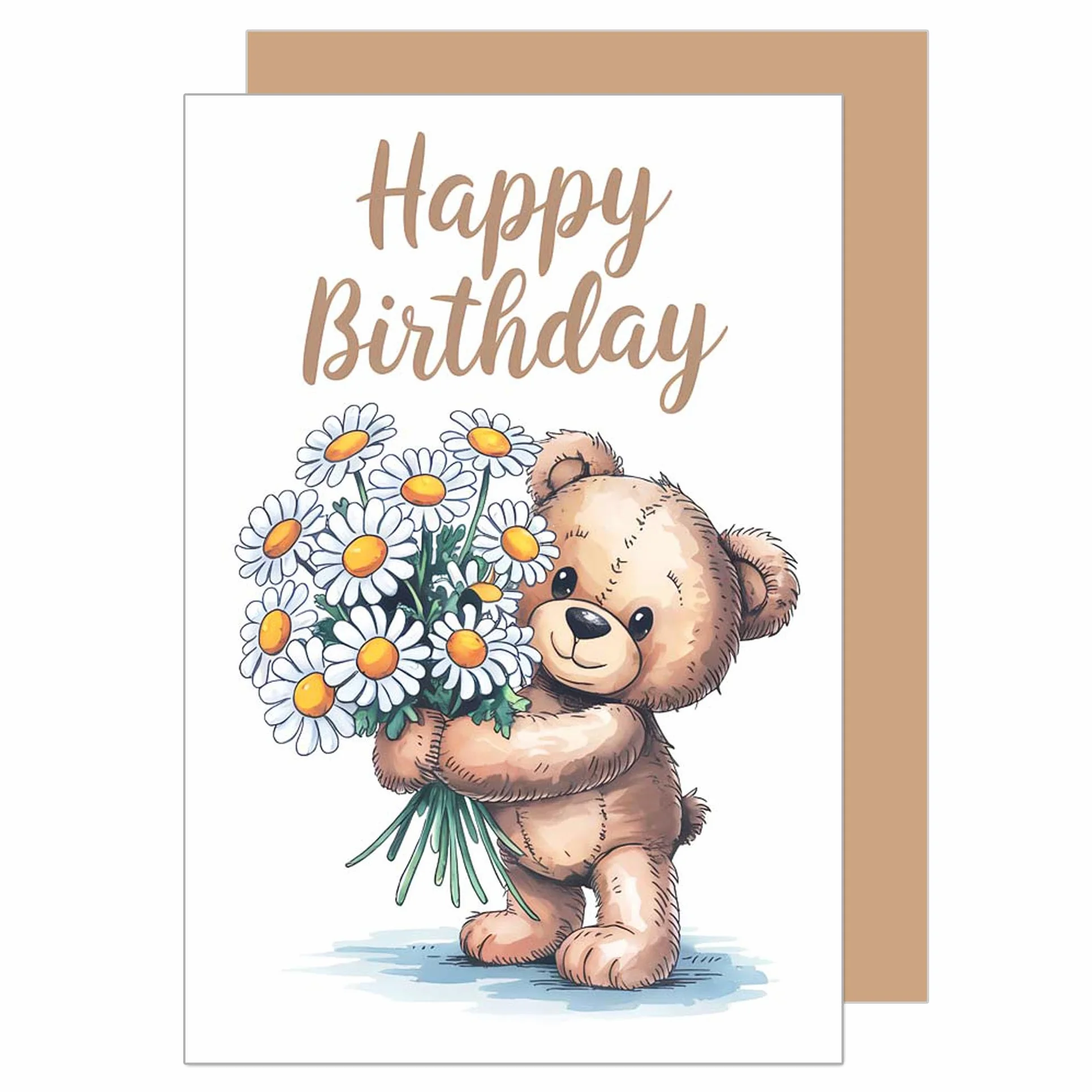 Edition Seidel Kartka urodzinowa premium z kopertą. Kartka z życzeniami kartka urodzinowa Happy Birthday, mężczyzna, żona, przyjaciel, kwiaty, miś (G3800 SW025)