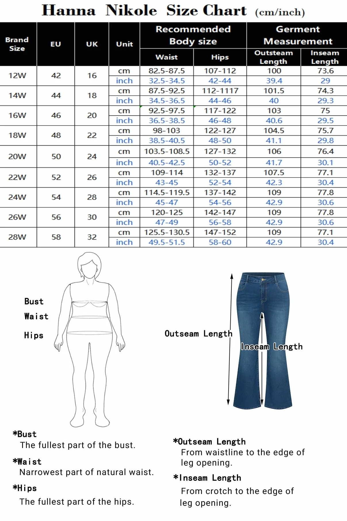 Hanna Nikole Dżinsy damskie, duże rozmiary, bootcut, wysoka talia, elastyczne dżinsy Bootcut