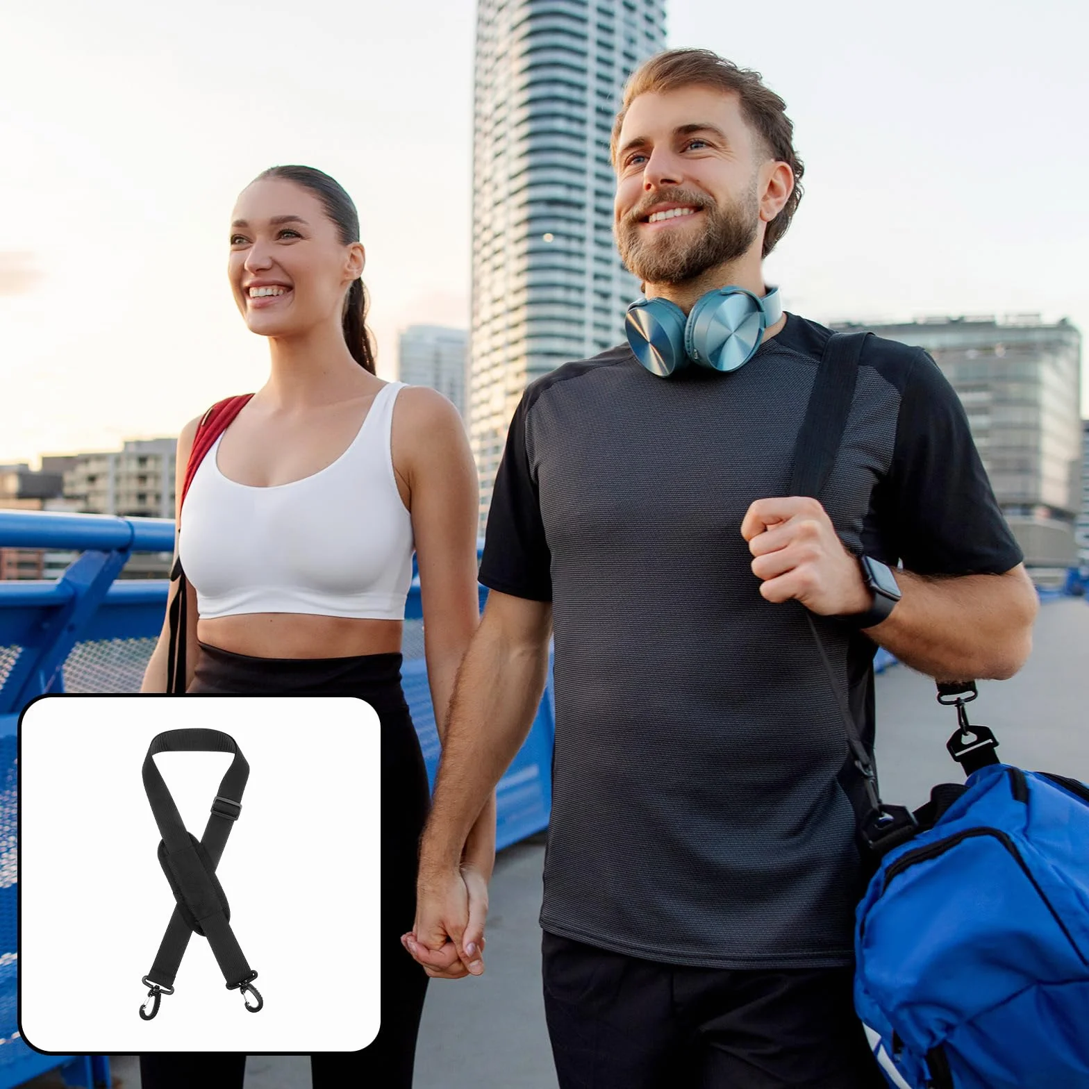 TIESOME Uniwersalny zapasowy pasek na ramię do laptopa, 150 cm, regulowany pasek do torby marynarskiej z metalowymi haczykami, do teczki, laptopa, torby kurierskiej, torby crossbody, bagażu, aparatu