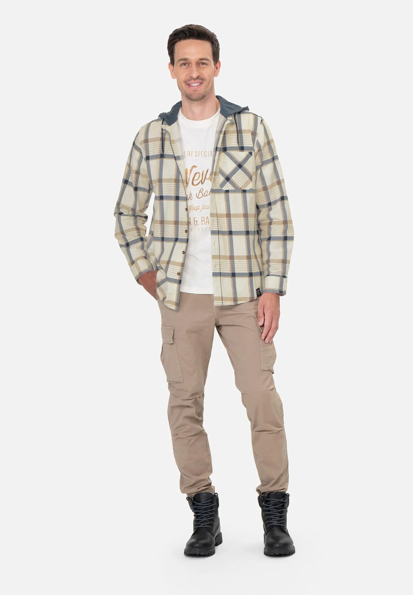 KEY LARGO Męska koszula MSH KLCATANIA 1/1 bluza z kapturem, Offwhite-blue (2073), L