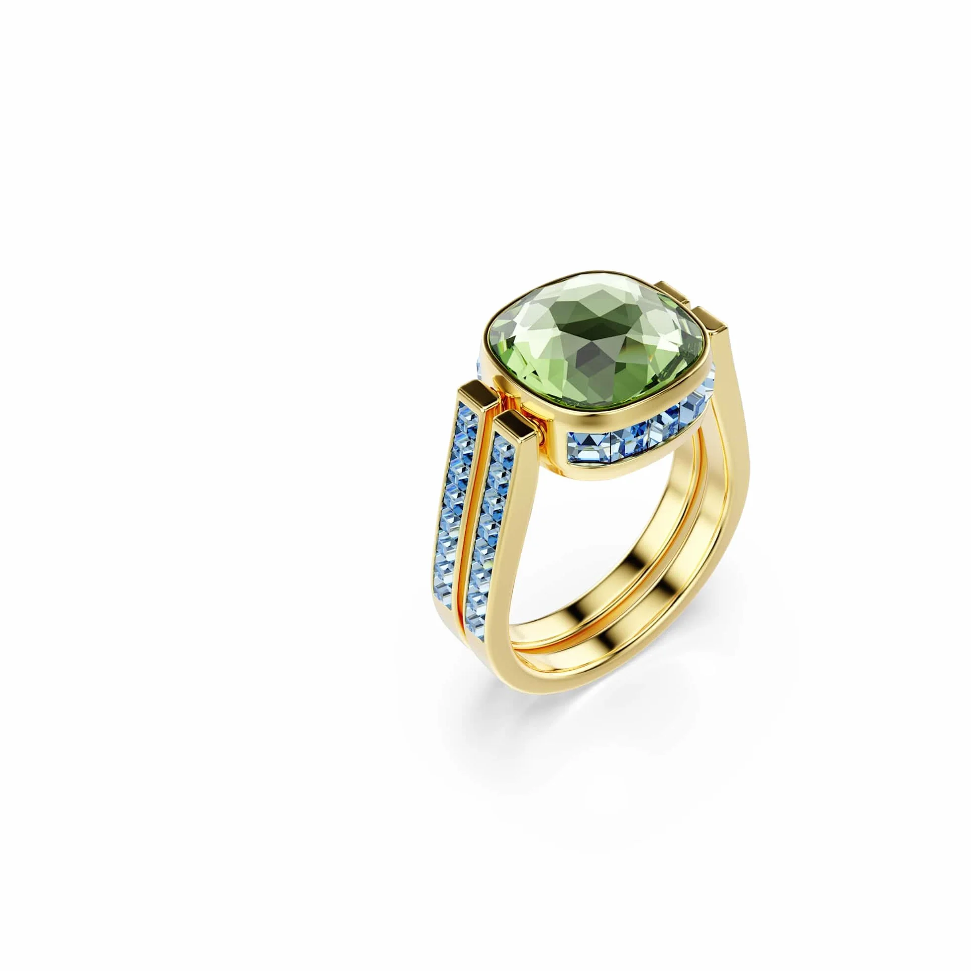 Swarovski Chroma Kolekcja pierścionek, szlif poduszkowy, wielokolorowy, pokryty w odcieniu złota