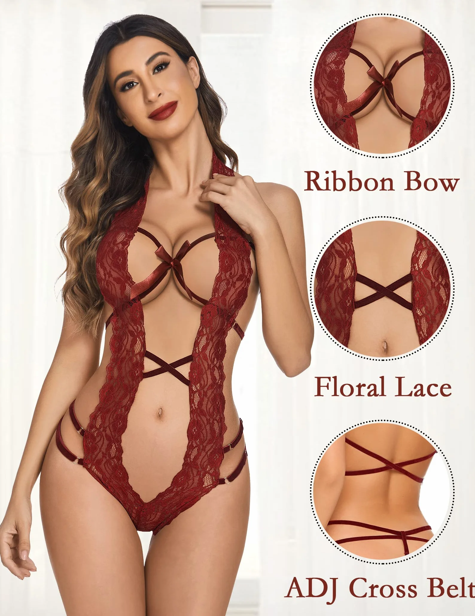Avidlove Seksowne body damskie koronkowe wiązane na szyi, bielizna erotyczna do seksu, bielizna erotyczna, głęboki dekolt w serek, bielizna
