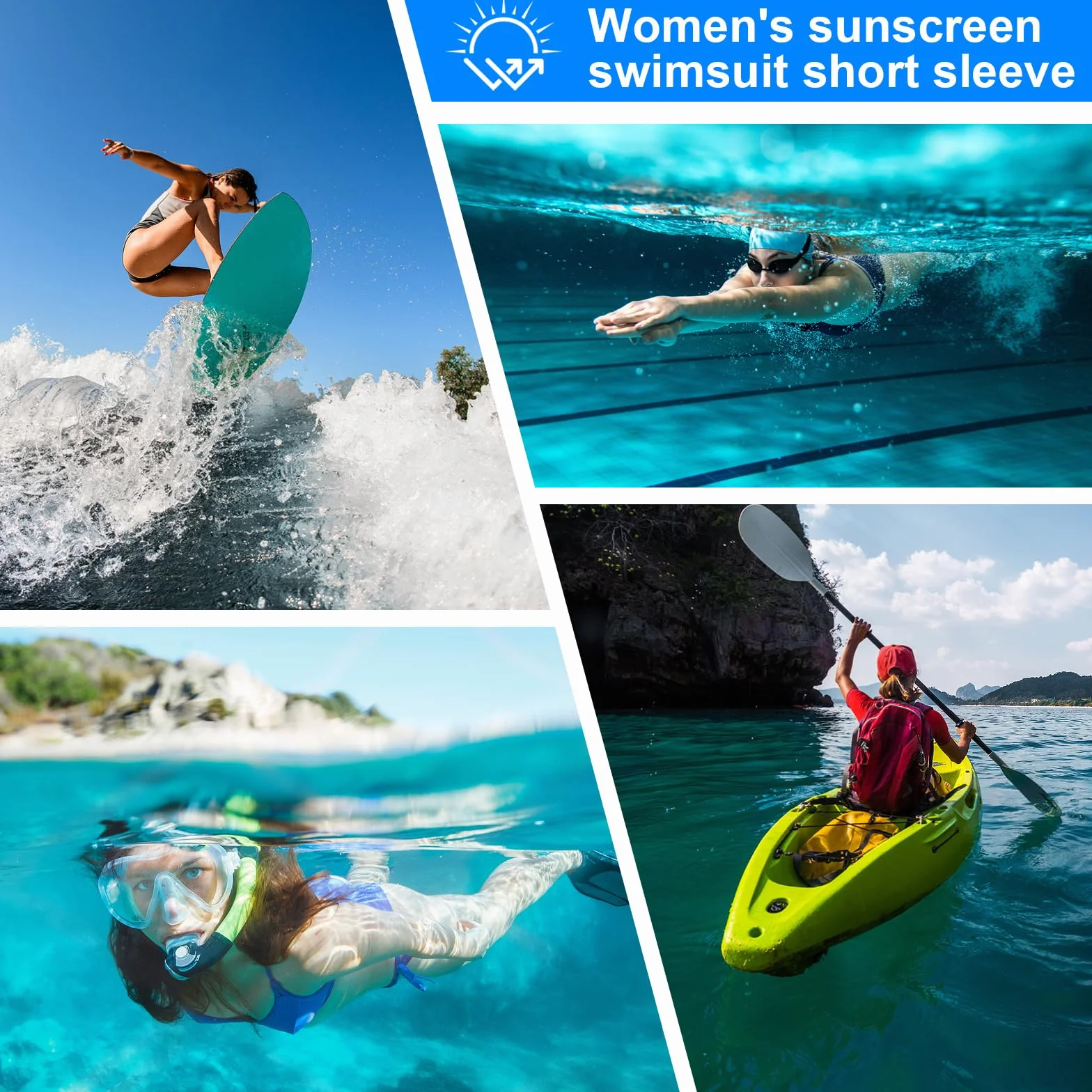 MEETWEE Damski kostium kąpielowy Surf Rash Guard ochrona przed słońcem ochrona przed promieniowaniem UV koszulka UPF 50+, krótki rękaw, szybkoschnąca, do sportów wodnych