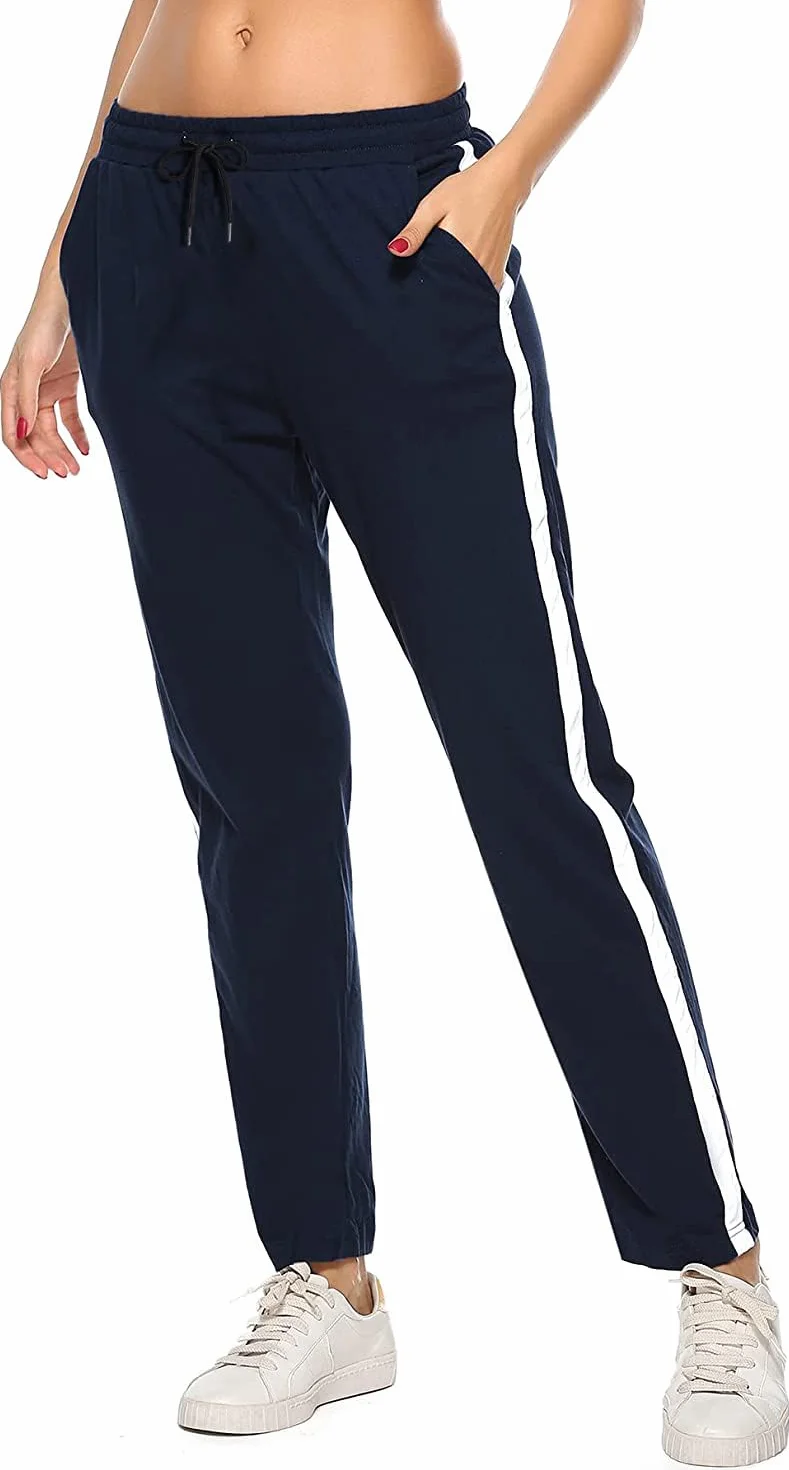 Spodnie do Joggingu Damskie Bawełniane Spodnie Sportowe z Paskami Dres Treningowy Spodnie Treningowe z Kieszeniami Spodnie do Biegania Spodnie Rekreacyjne