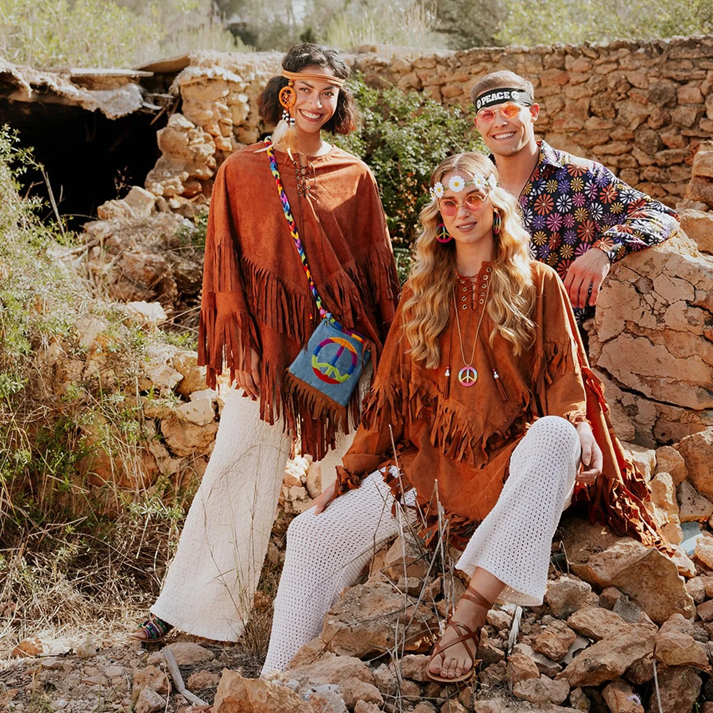 Boland 44095 - Indian Poncho, brązowe, jeden rozmiar dla dorosłych, peleryna z frędzlami i koralikami, wódz, kowboj, squaw, karnawał, bal przebierańców, Halloween, impreza tematyczna