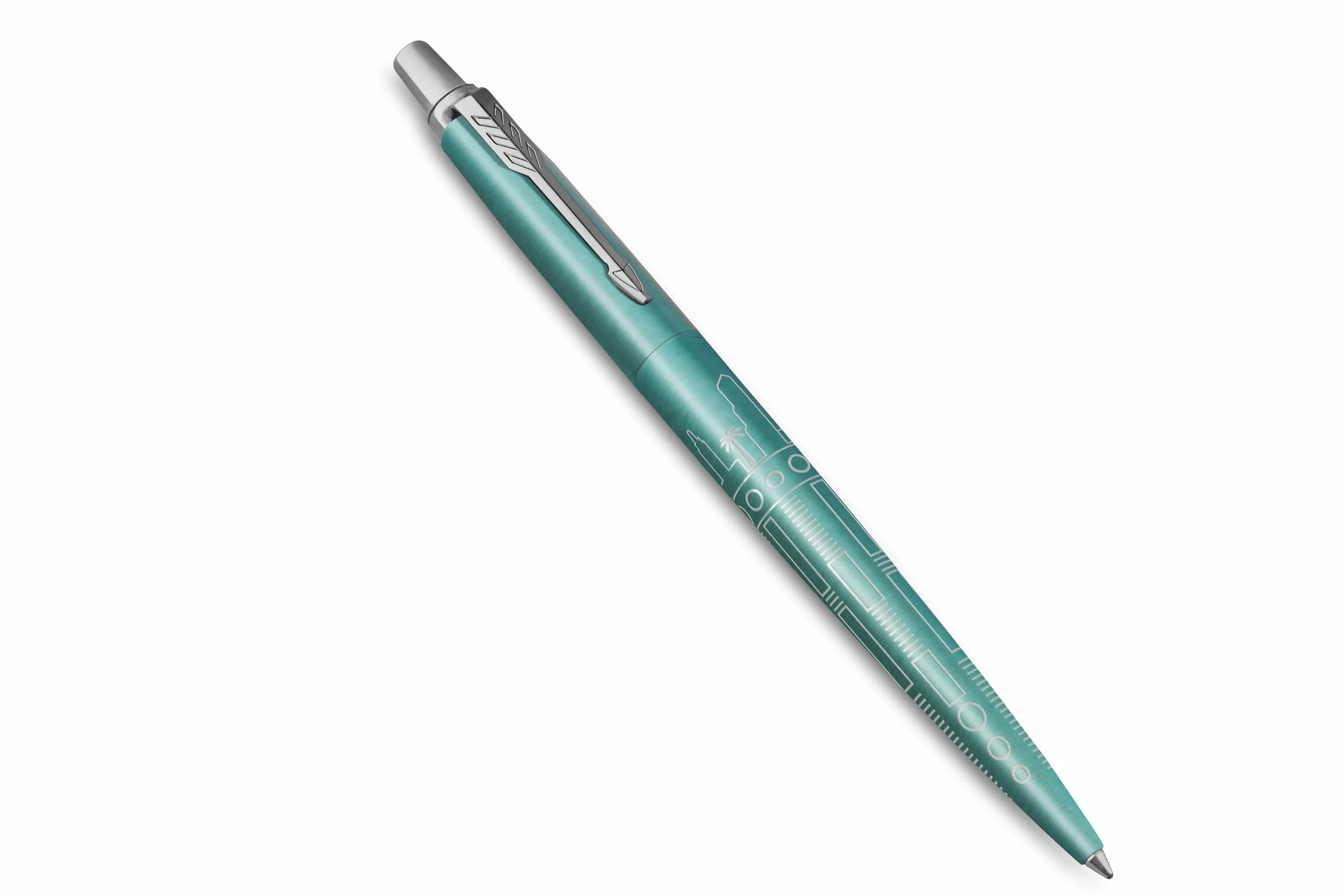 Długopis Parker Jotter | Edycja specjalna | Miami Turquoise z chromowanymi zdobieniami | Końcówka medium | Niebieski tusz | Opakowanie prezentowe