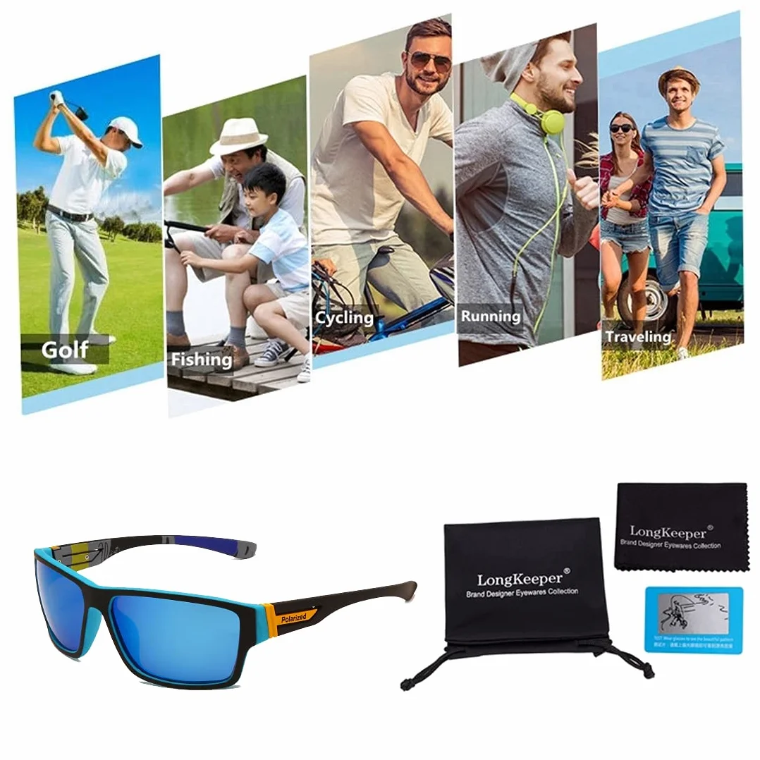 Long Keeper Polaryzowane sportowe okulary przeciwsłoneczne lekkie męskie damskie okulary przeciwsłoneczne do jazdy na rowerze do biegania wędkarstwa golfa jazdy na rowerze owijane wokół kwadratowych