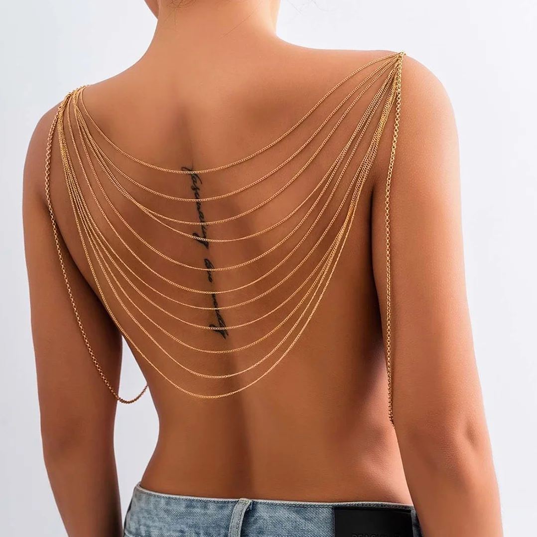 Cubahop Metal Tassel Chain Shoulder Chain Body Bra Sexy Bikini Body Jewelry Chain Women and Girl