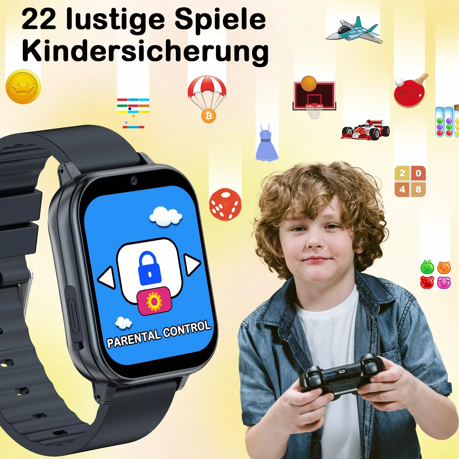 PTHTECHUS Smart Watch dla dzieci, zegarek dziecięcy z aparatem fotograficznym, odtwarzaczem MP3, do nauki i zabawy, prezent dla dzieci w wieku 3-12 lat, czarny