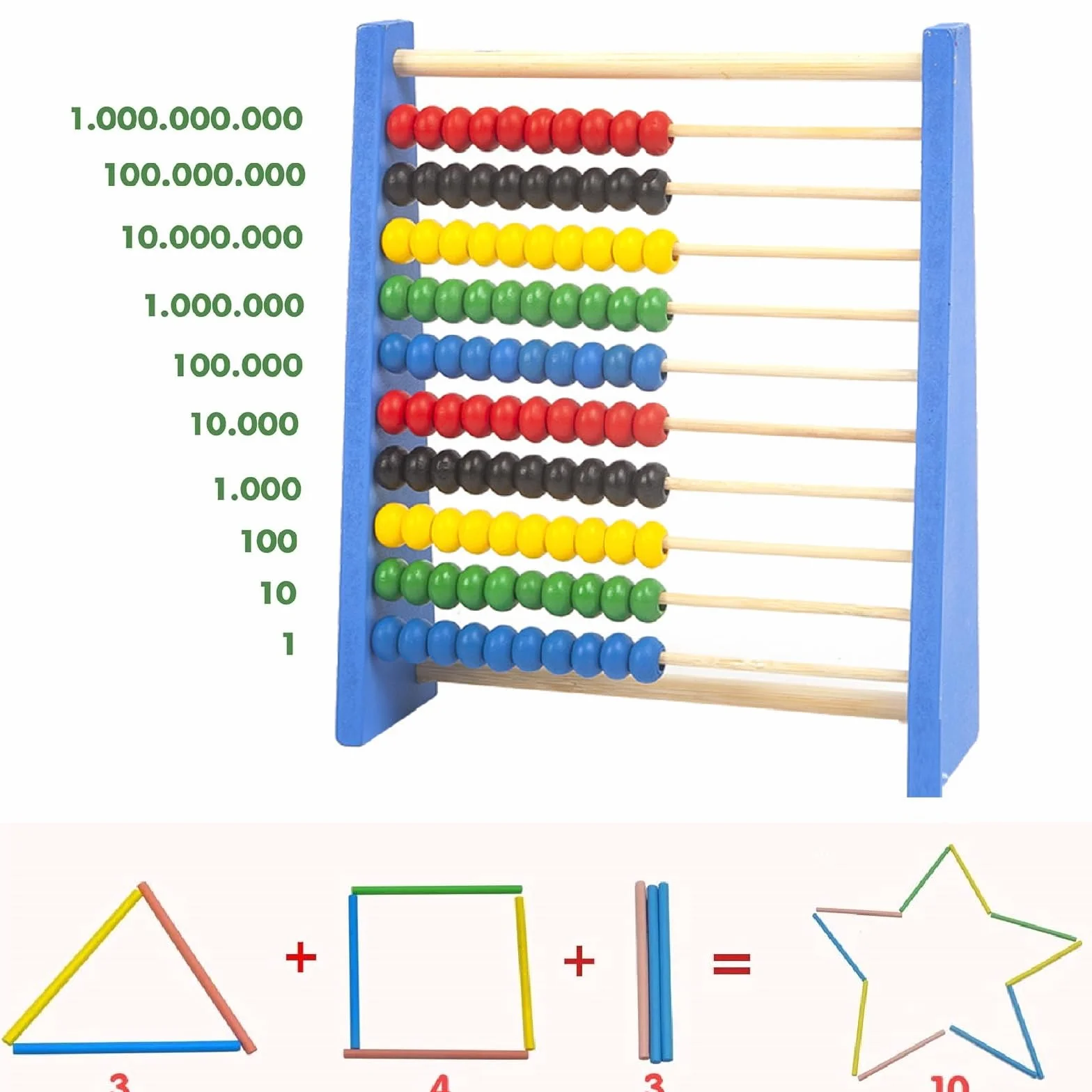 Abaco Szkoła Podstawowa dla Dzieci,Balokery dla dzieci,Drewniany Dziak,Gry Abaco,Drewniane Zabawki Matematyczne,Drewniane Piłki z 100 Liczącymi Kijami,Zabawka Edukacyjna(Niebieski)