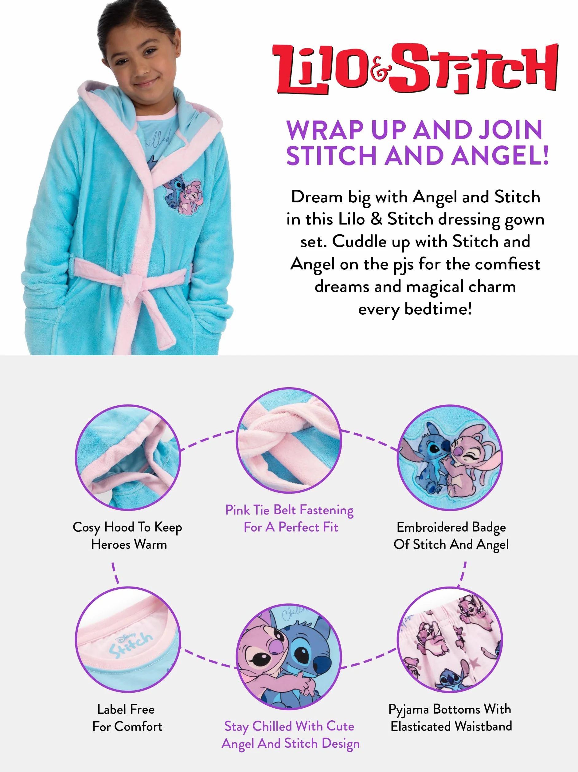Disney Stitch Szlafrok I Zestaw Piżam | Piżamy Lilo I Stitch | Piżamy I Szlafroki Dla Dziewczynek