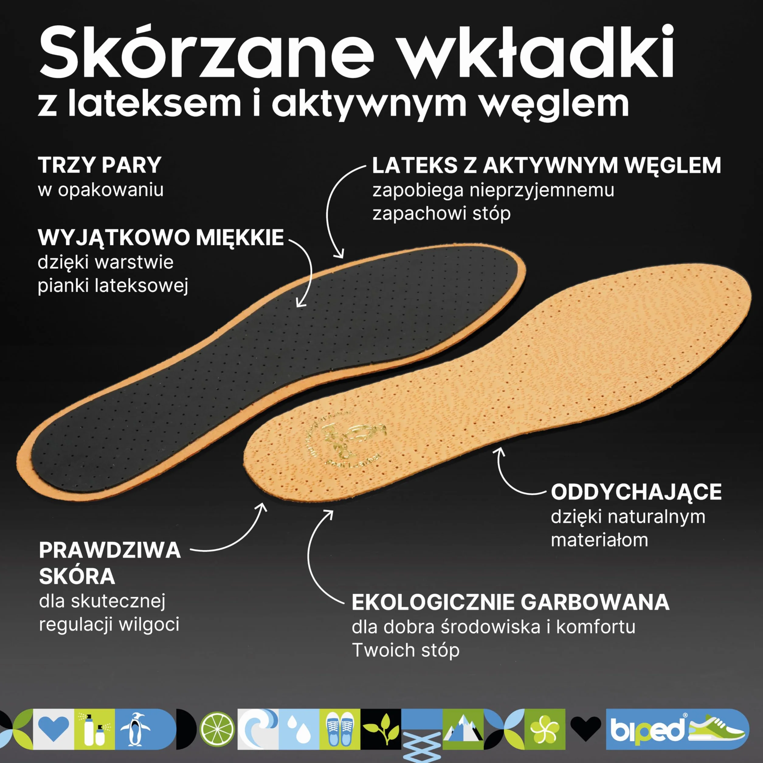 biped 3 pary skórzanych wkładek do butów z węglem aktywnym, wkładka skórzana zapobiegająca nieprzyjemnemu zapachowi stóp, miękkie wkładki ze skóry dla kobiet i mężczyzn z1724(38-39)