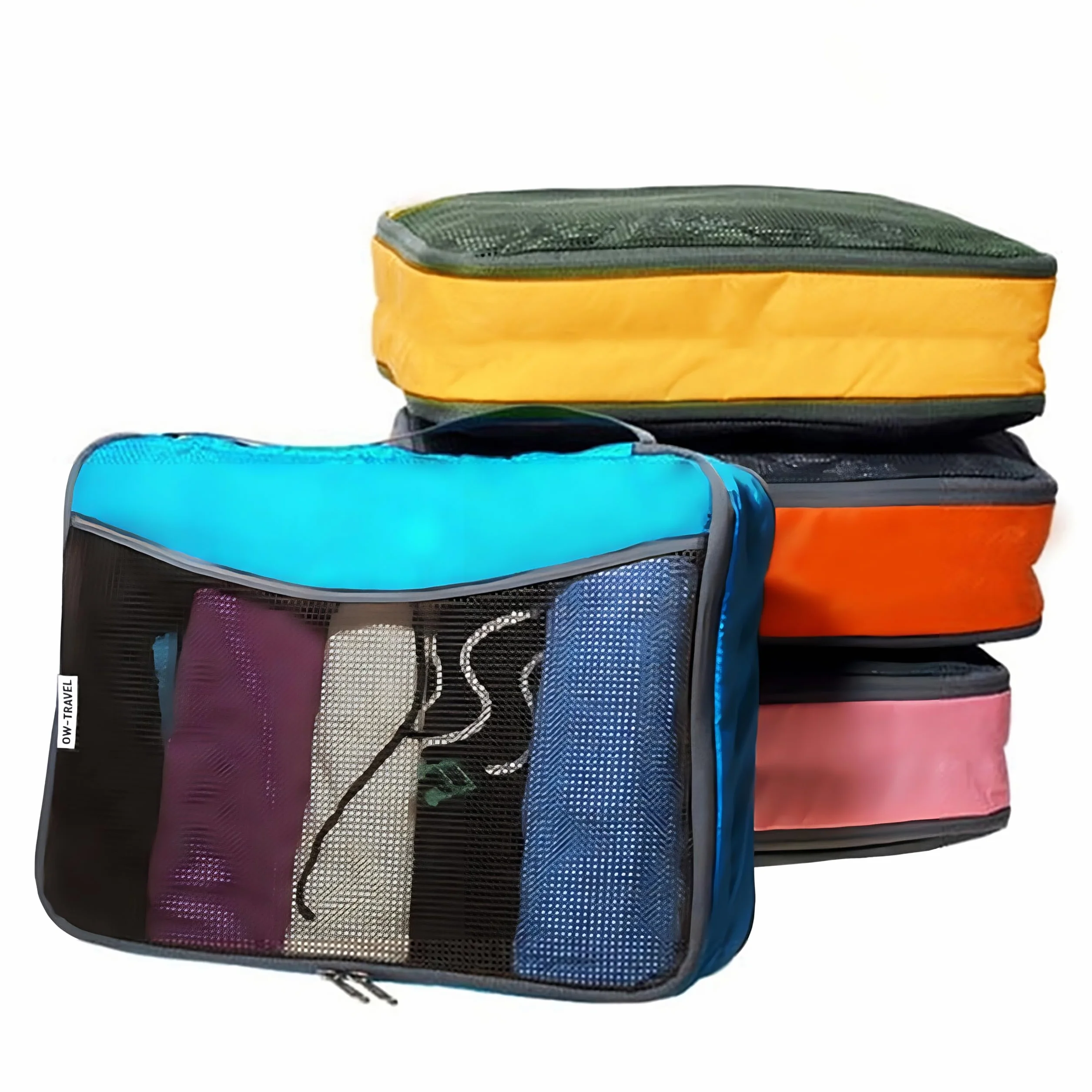 OW-Travel Kostki do Pakowania Walizki (4 Kolorowe) Łatwe Zorganizowania Organizer Podróżny do Walizki. Przechowywanie Ubrań Packing Cubes Organizer Podrozny Bagażu, Plecaka, Toreb