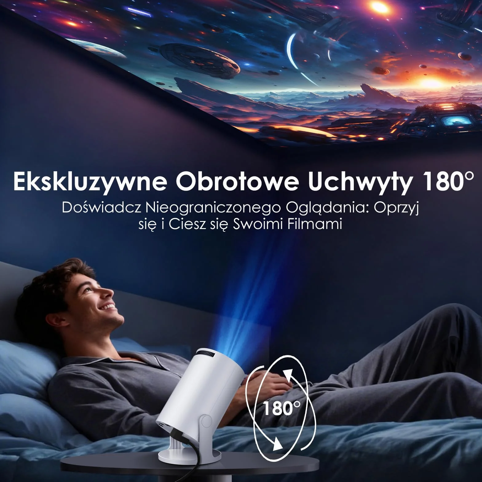 Wbudowane aplikacje i Android 11.0: przenośny projektor WOLFANG 20000 luksów 4K obsługiwany obrót o 180° i automatyczny keystone, kompatybilny z TV Stick/Windows/iOS/Android/HDMI/USB (1080P)