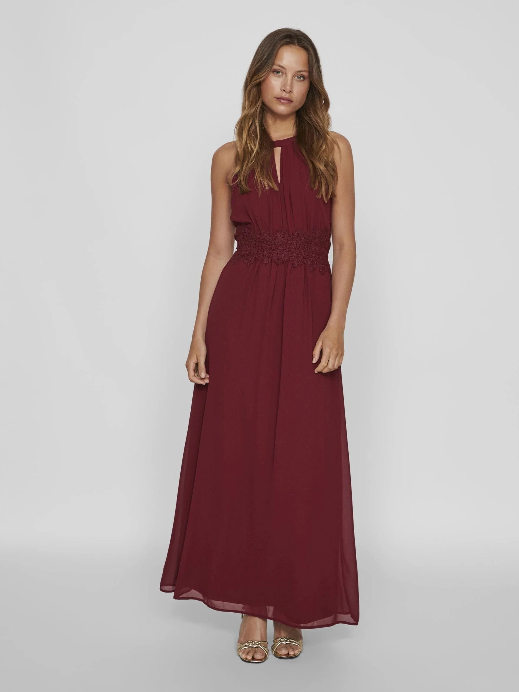Vila Damska sukienka wieczorowa Vimilina z kołnierzem Maxi Dress-Noos, Cabernet/Szczegóły: elastyczny, 40