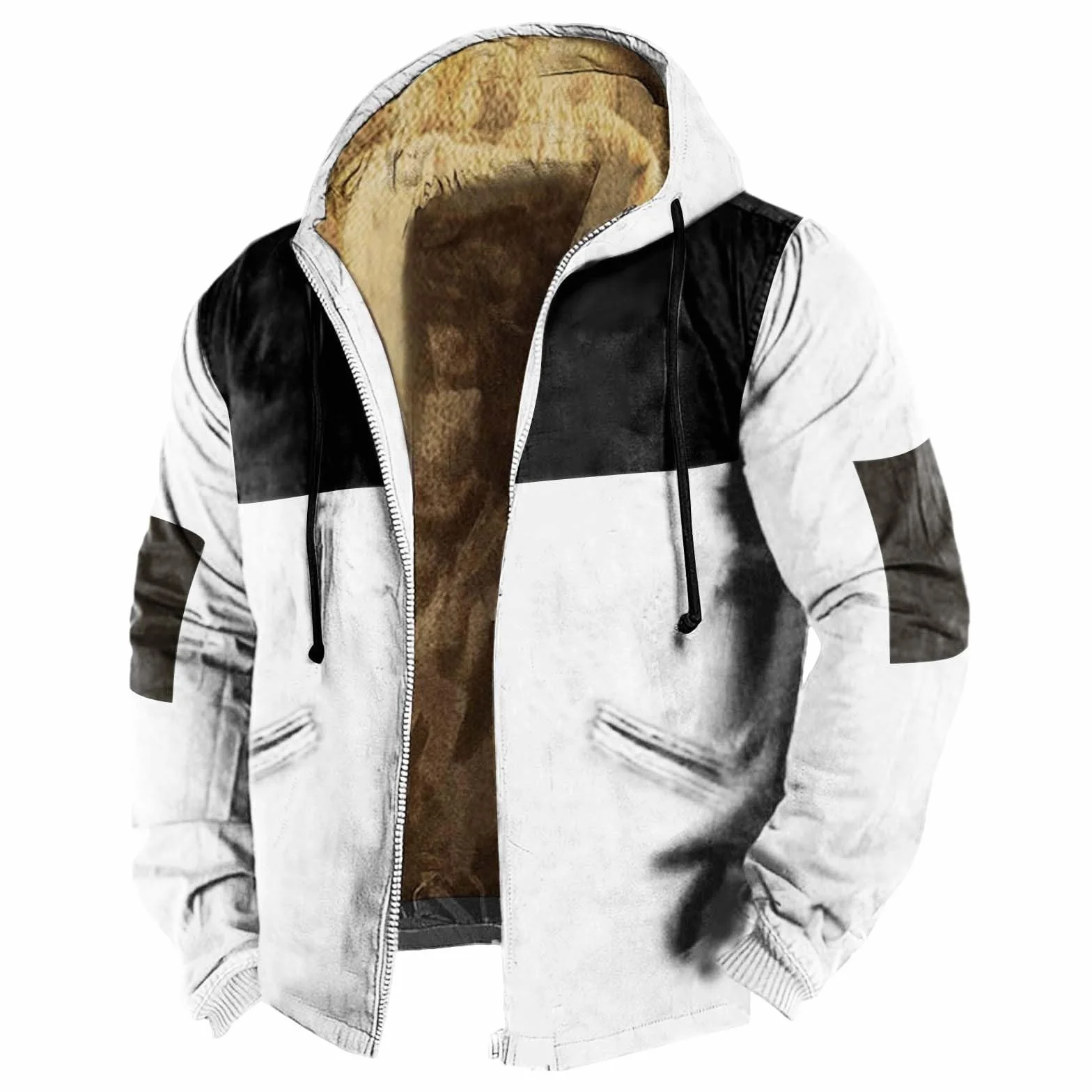 Męska kurtka zimowa, długa, ciepła podszewka z kapturem, bawełniany polar, oversize, płaszcz, termiczna, lekka, jednokolorowa, odzież robocza, odzież sportowa, na co dzień