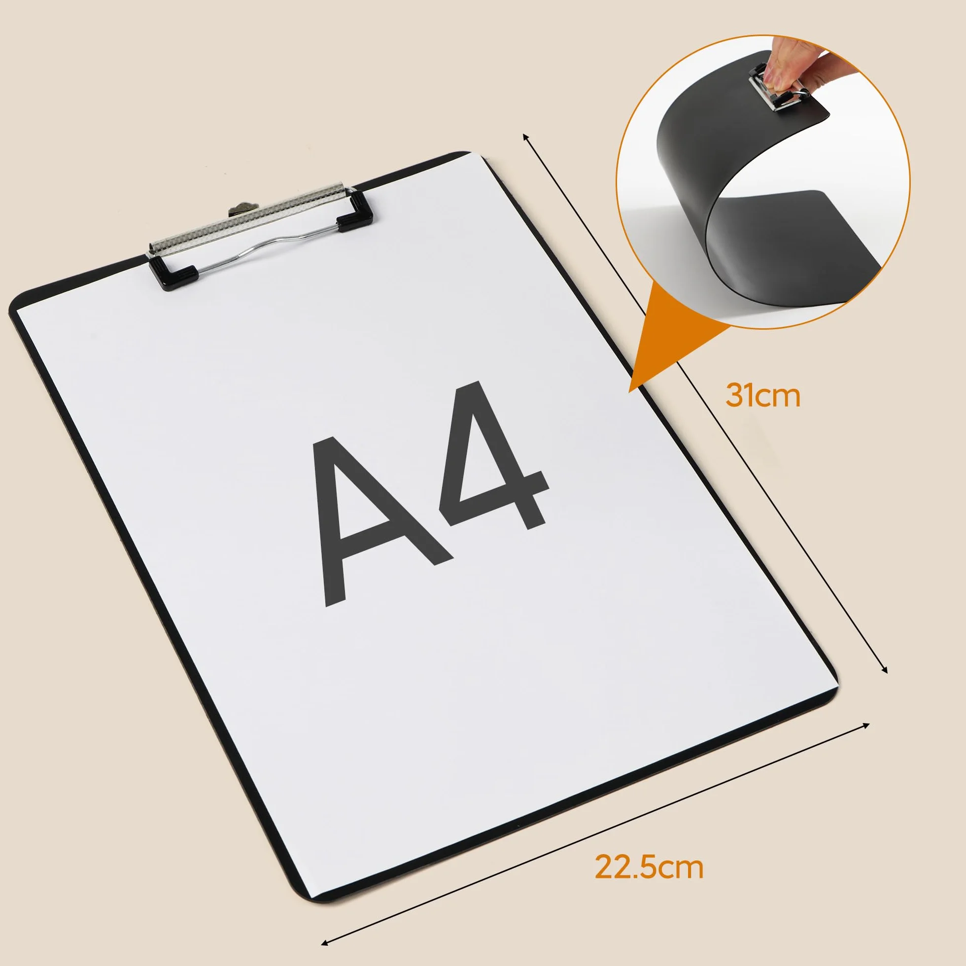 Podkładka z klipsem A4, 6 sztuk, format A4, z gumowanym metalowym zaciskiem, schowek, blok do pisania dla studentów, biura - czarna