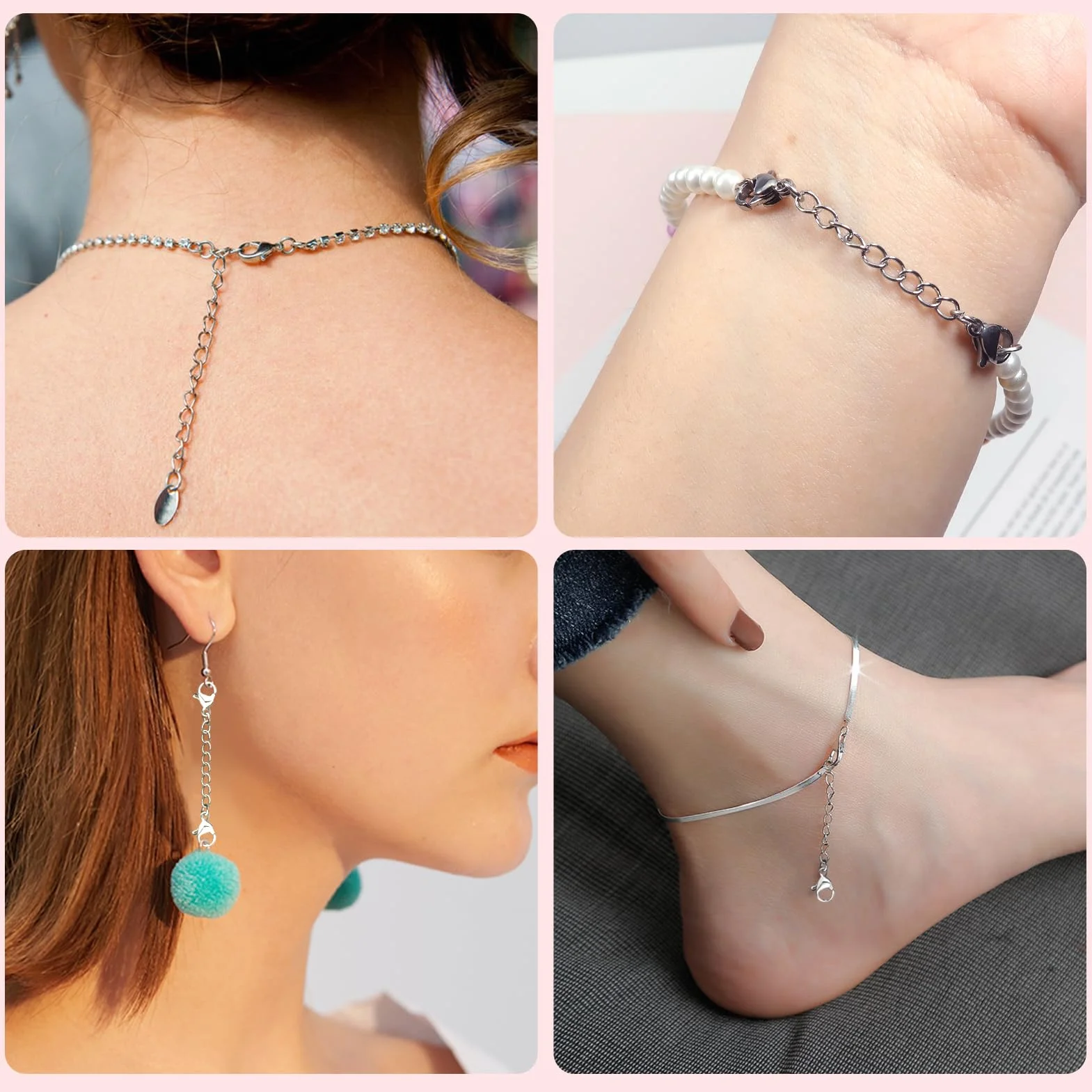 TOAOB 5 sztuk przedłużek do łańcuszka ze stali nierdzewnej, 5 rozmiarów, 5 cm, 7.5 cm, 10 cm, 12.5 cm, 15 cm, przedłużacz, łańcuszek przedłużający do produkcji biżuterii