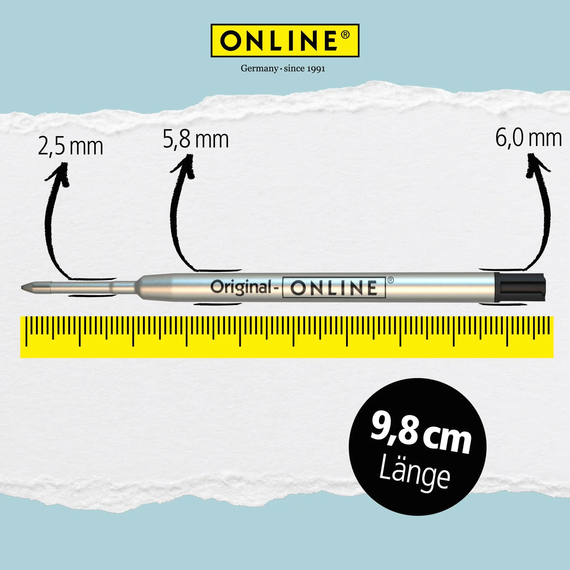 Wkład wymienny do długopisu Online, również do Parker, Pelikan, Faber-Castell, międzynarodowy standardowy wkład żelowy, pasta żelowa, grubość kreski 0,7 mm, nieścieralny do dokumentów, 1 sztuka, kolor