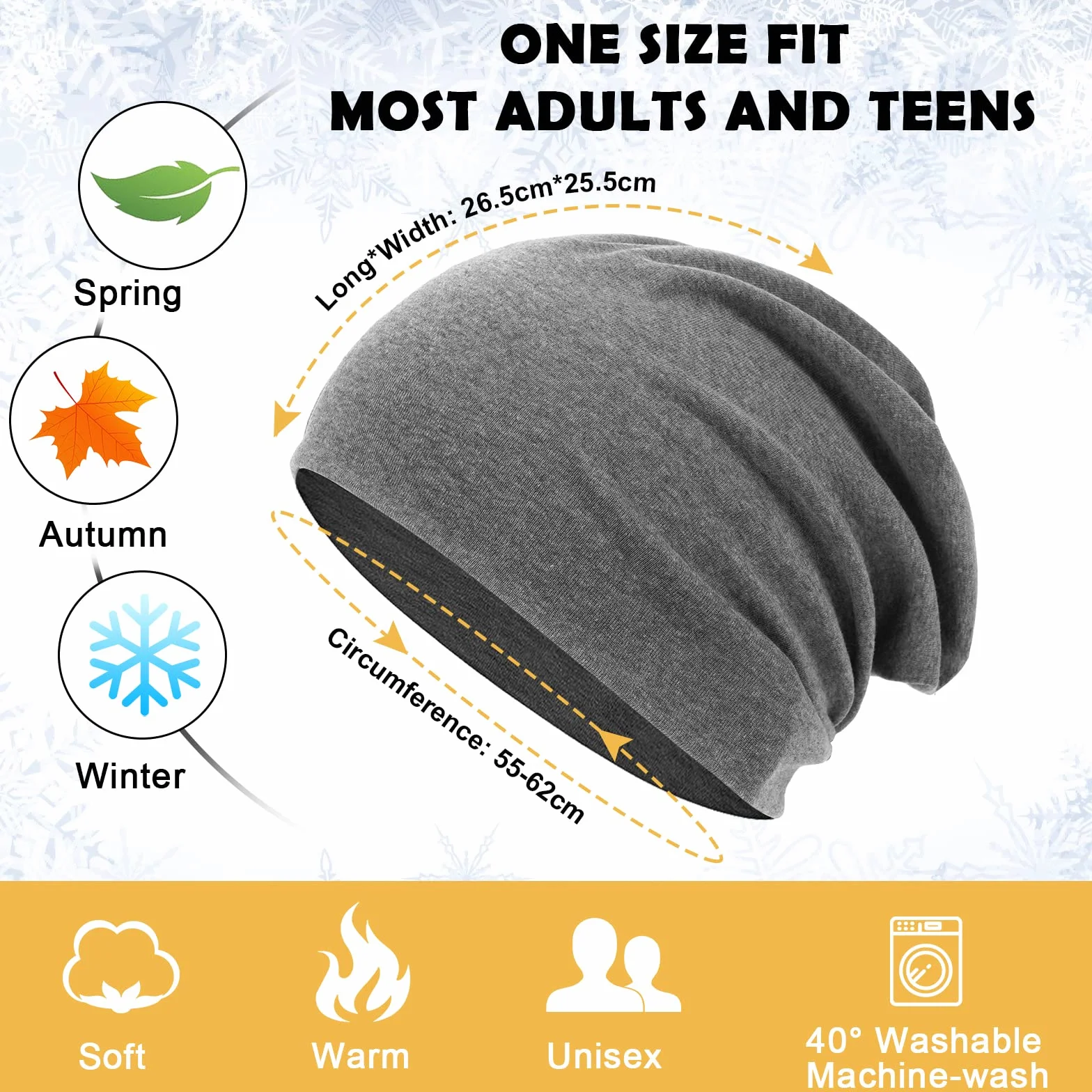 flintronic Czapka typu beanie, luźna czapka z bawełny, lekka i miękka czapka zimowa, elastyczna, dla mężczyzn i kobiet