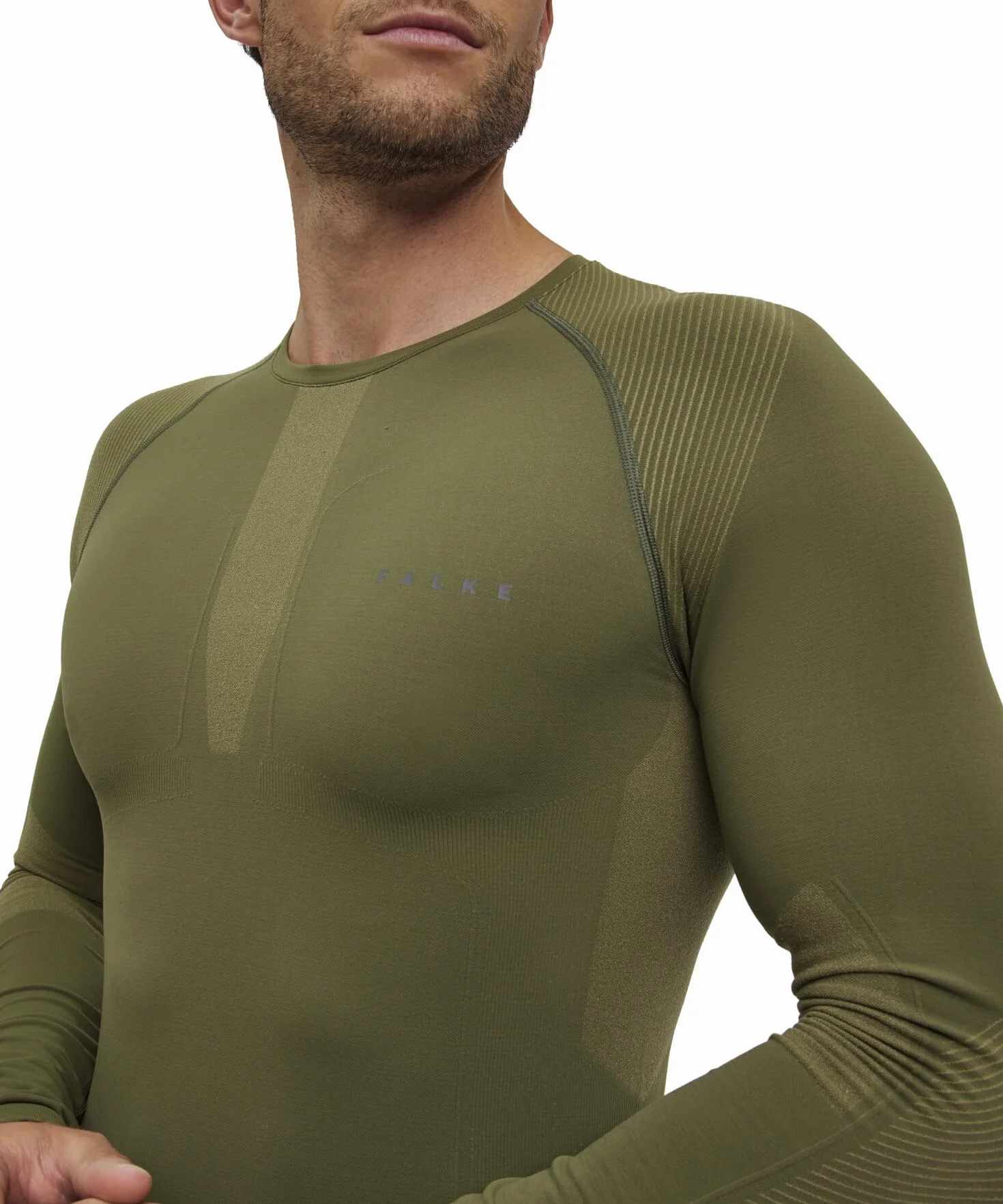FALKE Mężczyźni Warstwa podstawowa (góra) Warm Round Neck M L/s Ts materiał funkcyjny szybkoschnące chłodzące 1 Sztuka, Zielony Herb 7754, L