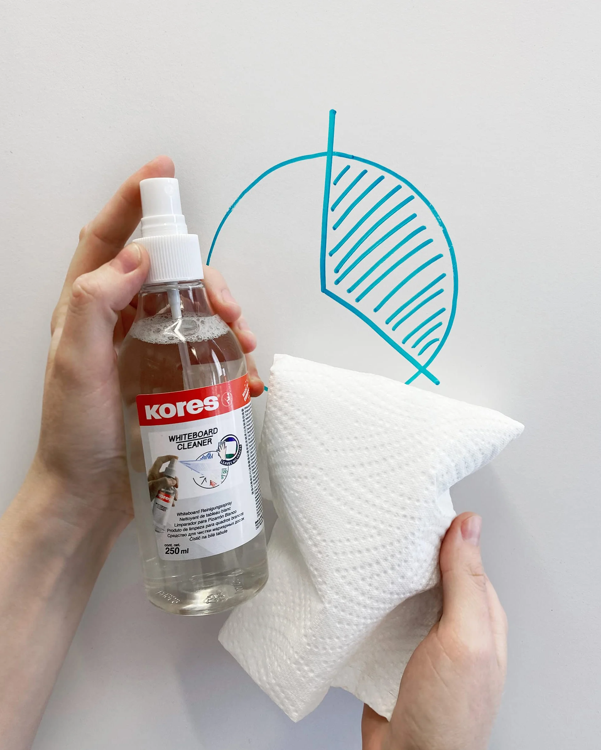 Kores - Whiteboard spray czyszczący do szkoły, biura i domu, wycieranie na sucho, przyjazny dla środowiska, opakowanie 1 x 250 ml