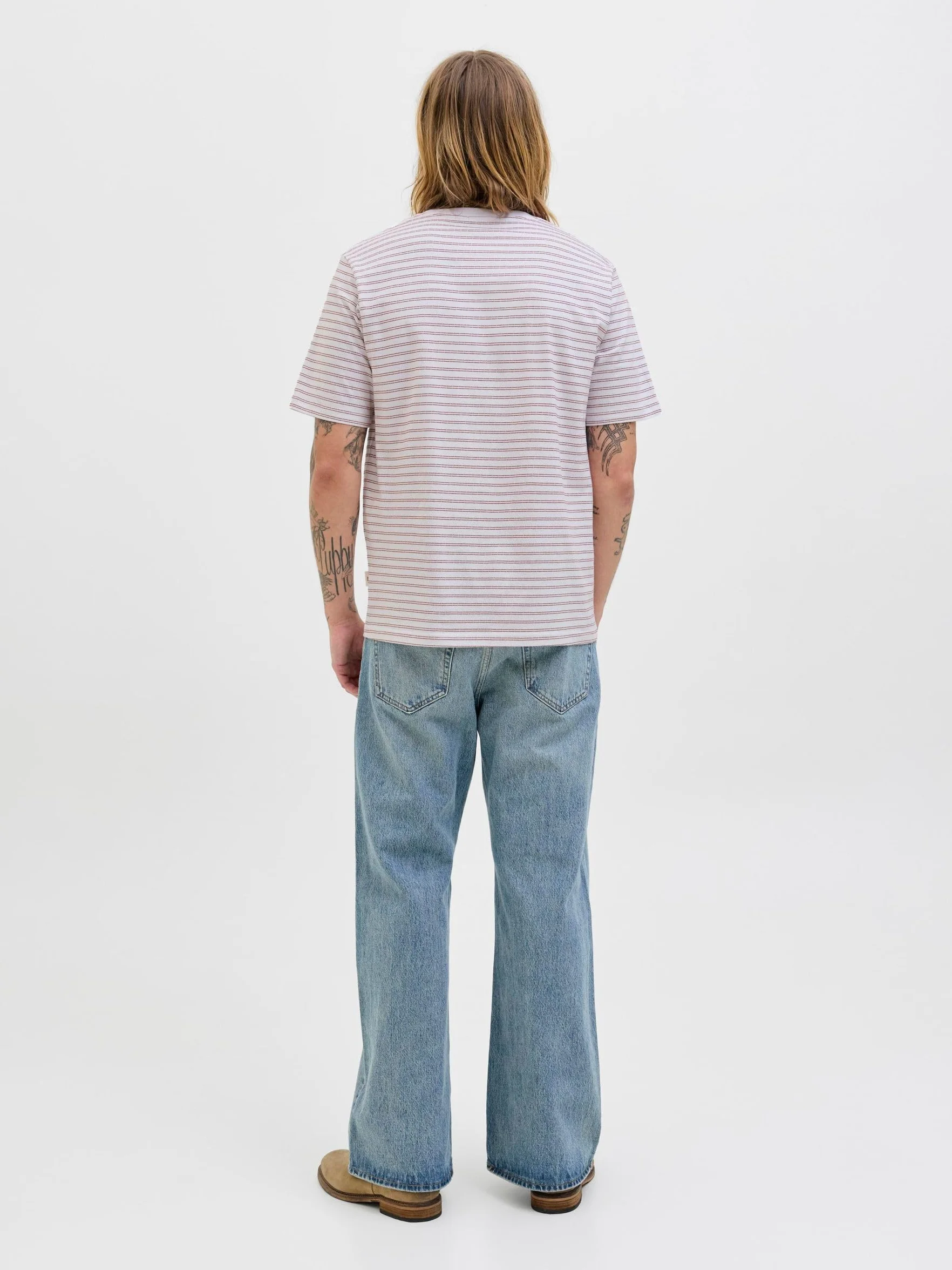 JACK & JONES Koszulka męska Jorcanggu Stripe Tee SS Crew Neck, Bright White, M